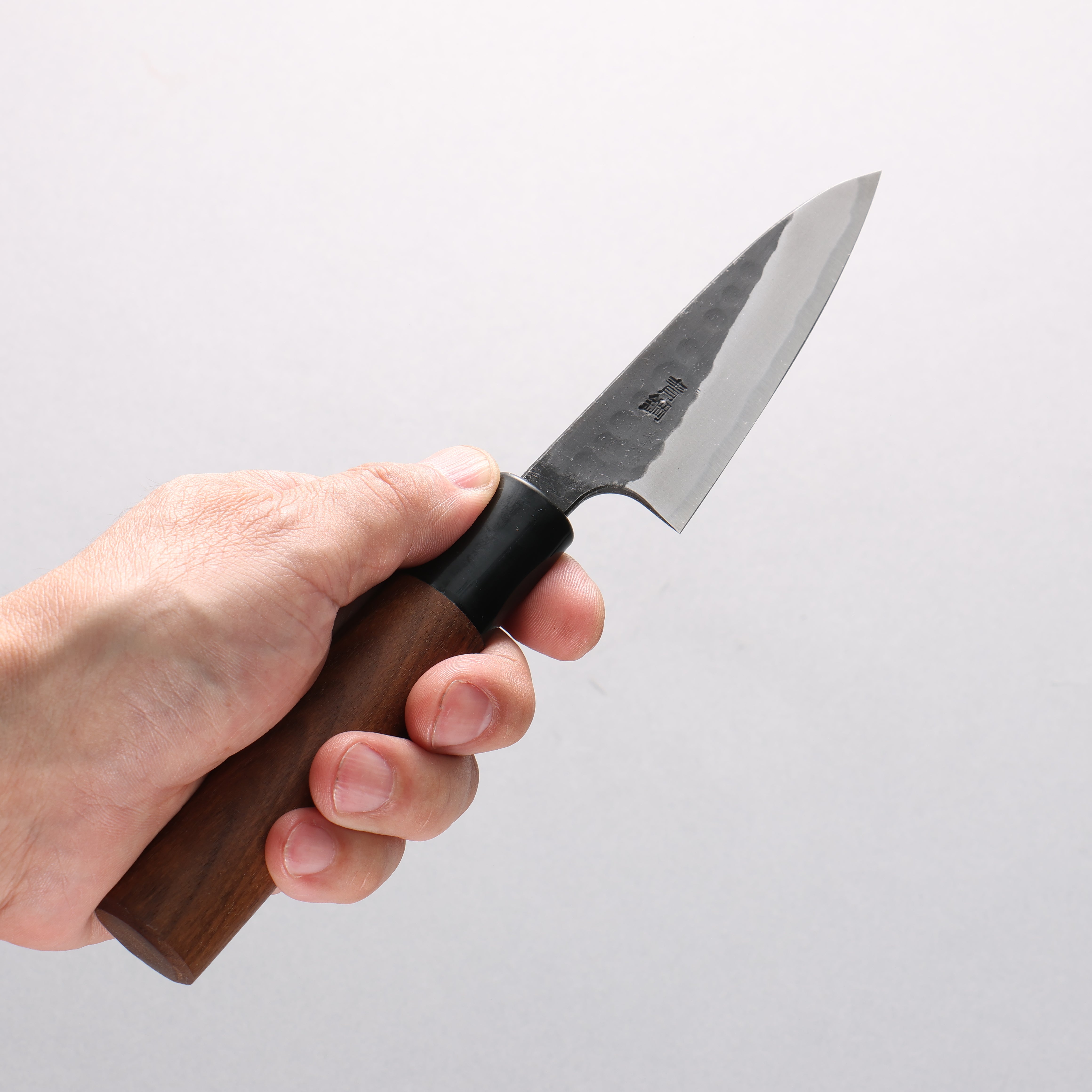 Nao Yamamoto Yasuki Blue Steel Kurouchi Hammered Paring 90mm Walnut Handle - Japanny - Best Japanese Knife