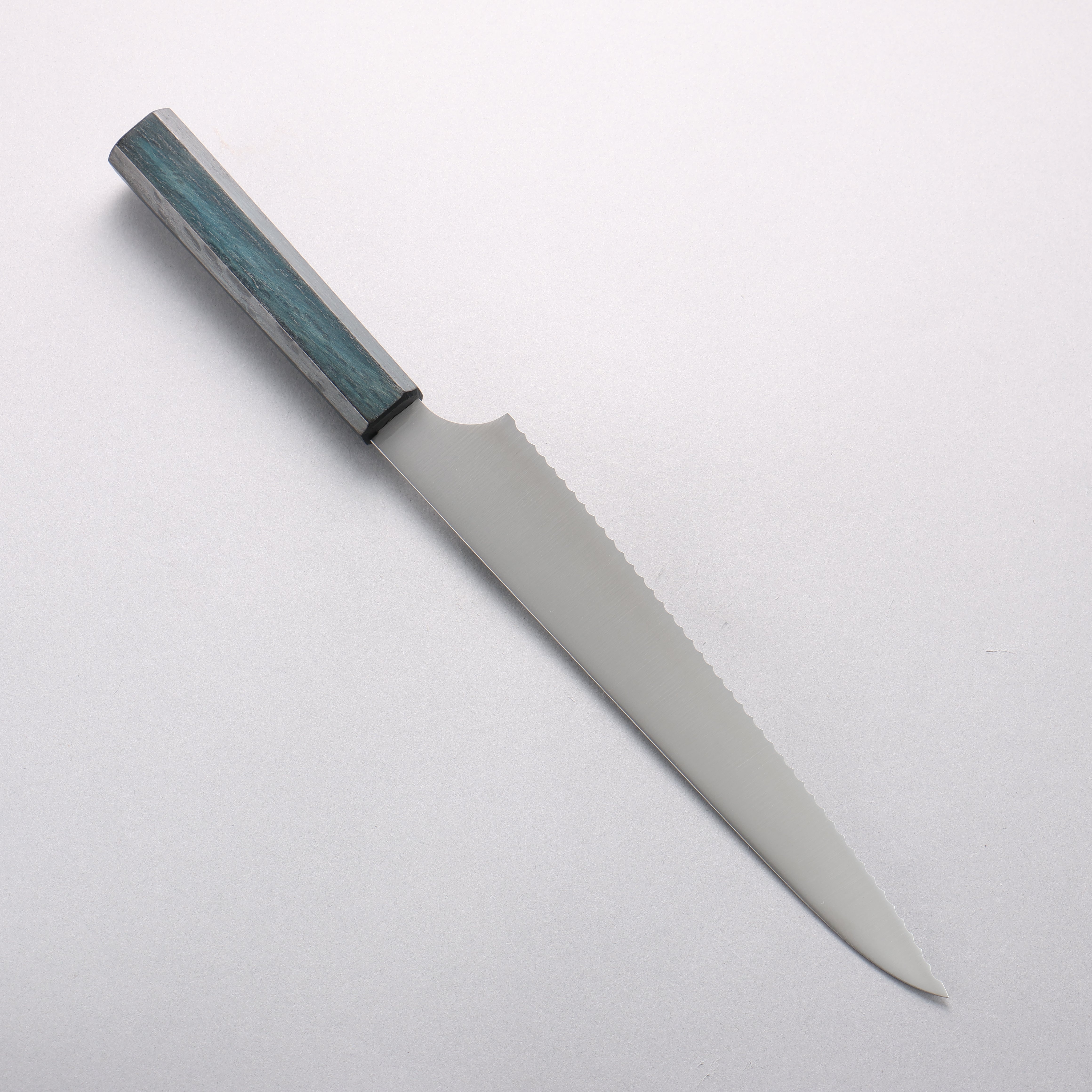 Seisuke Stainless Steel Bread Slicer 240mm Oak (Indigo Dyed) Handle - Japanny - Best Japanese Knife