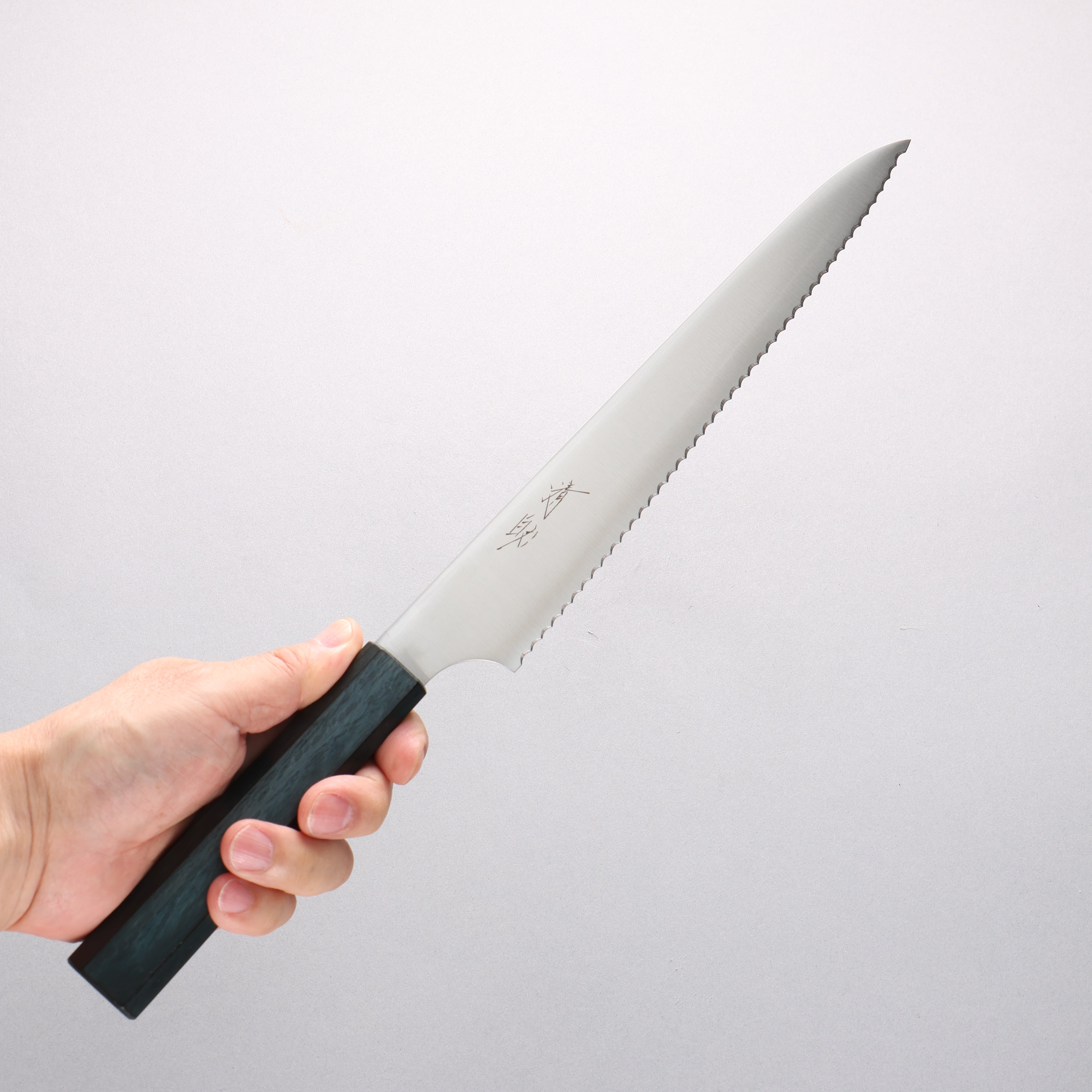 Seisuke Stainless Steel Bread Slicer 240mm Oak (Indigo Dyed) Handle - Japanny - Best Japanese Knife