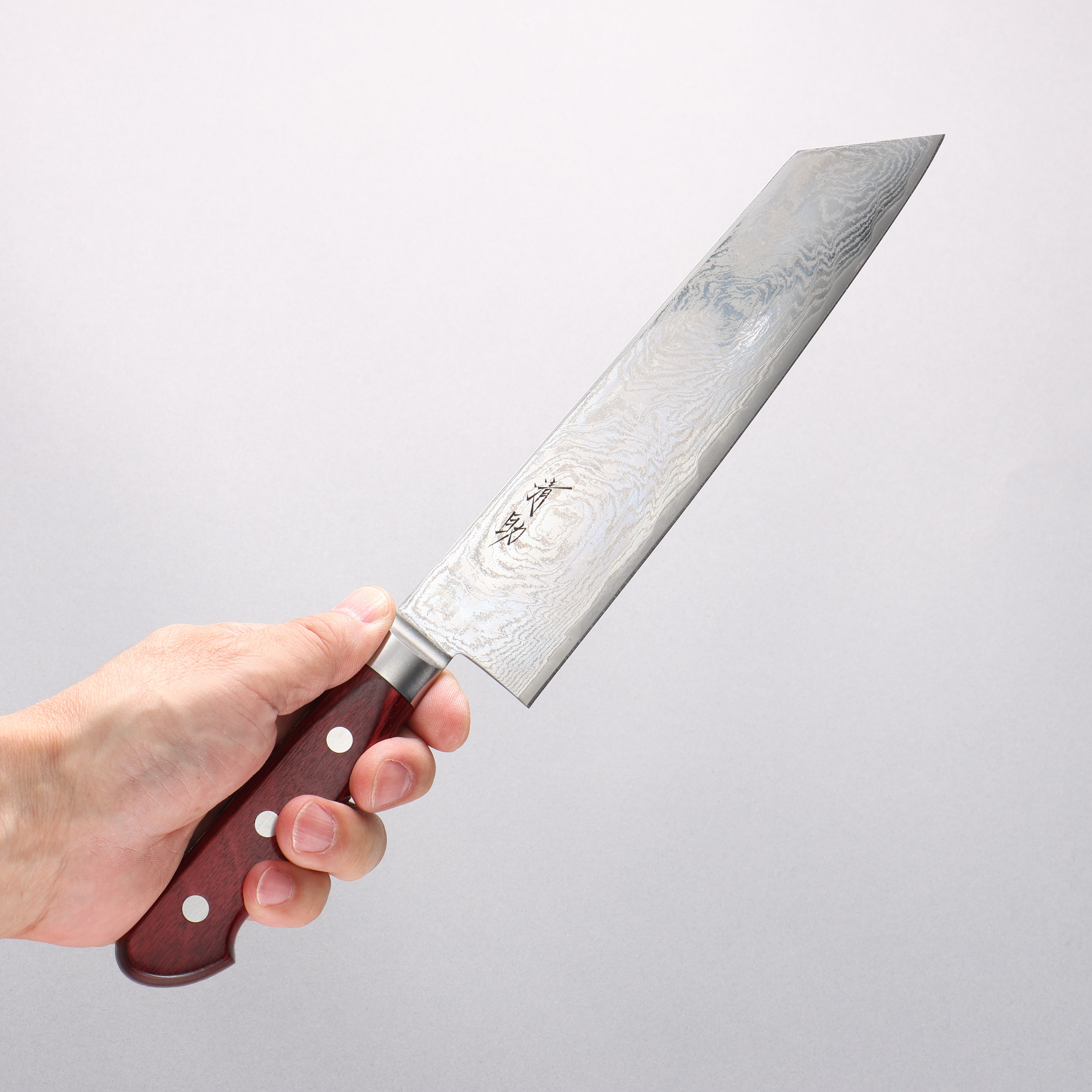 Seisuke Nami AUS10 Mirrored Finish Damascus Kiritsuke Gyuto 210mm Red Pakka wood Handle - Japanny - Best Japanese Knife