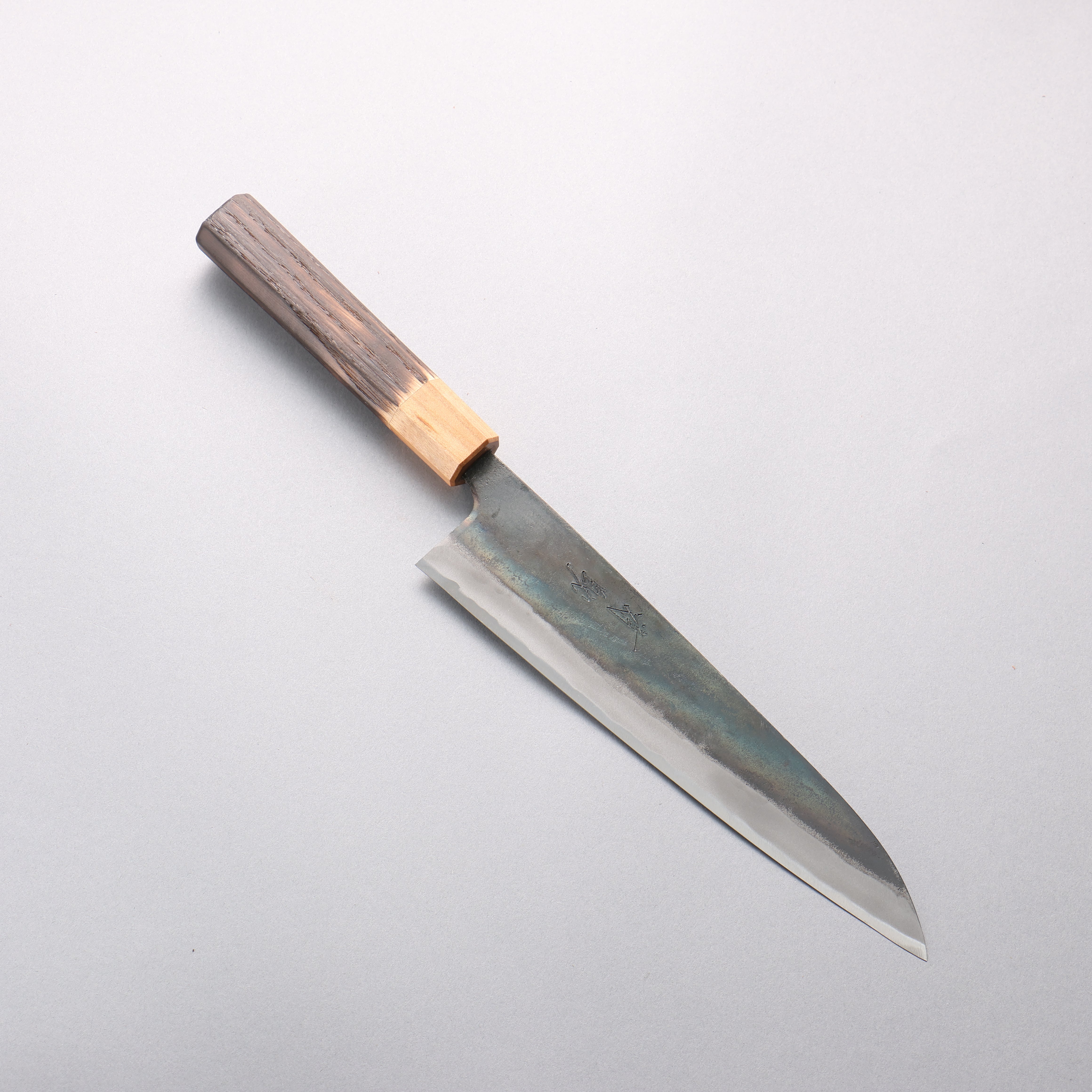 Seisuke Blue Steel No.1 Black Finished Gyuto 210mm Burnt Chestnut (ferrule: Cherry Wood) Handle - Japanny - Best Japanese Knife