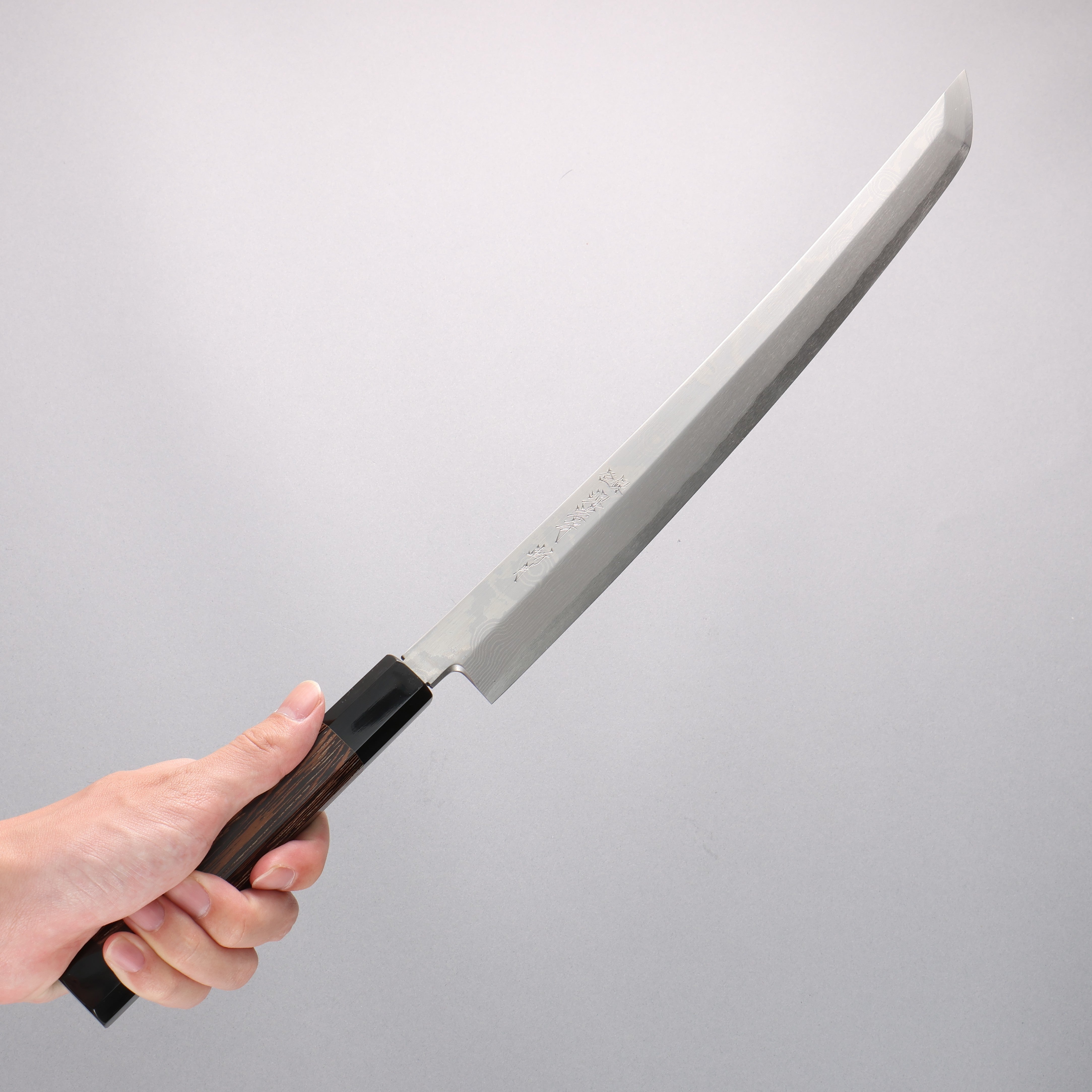Sakai Takayuki Zangetsu Enten Silver Steel No.3 Damascus Sakimaru Yanagiba 330mm Wenge with Double Water Buffalo Ring Handle with Sheath - Japanny - Best Japanese Knife