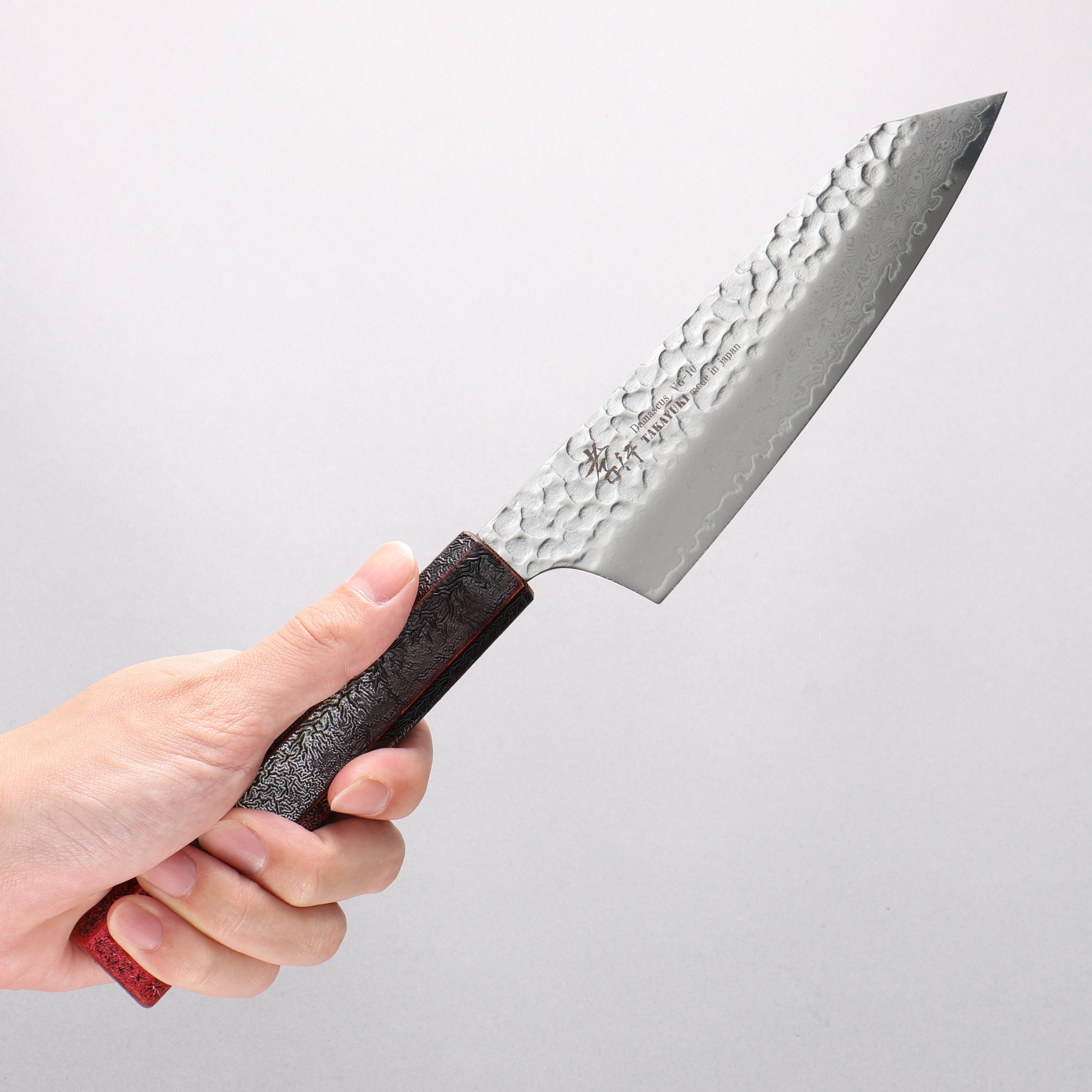 Sakai Takayuki Rinnou VG10 33 Layer Damascus Kengata Santoku 160mm Red Lacquered Handle - Japanny - Best Japanese Knife
