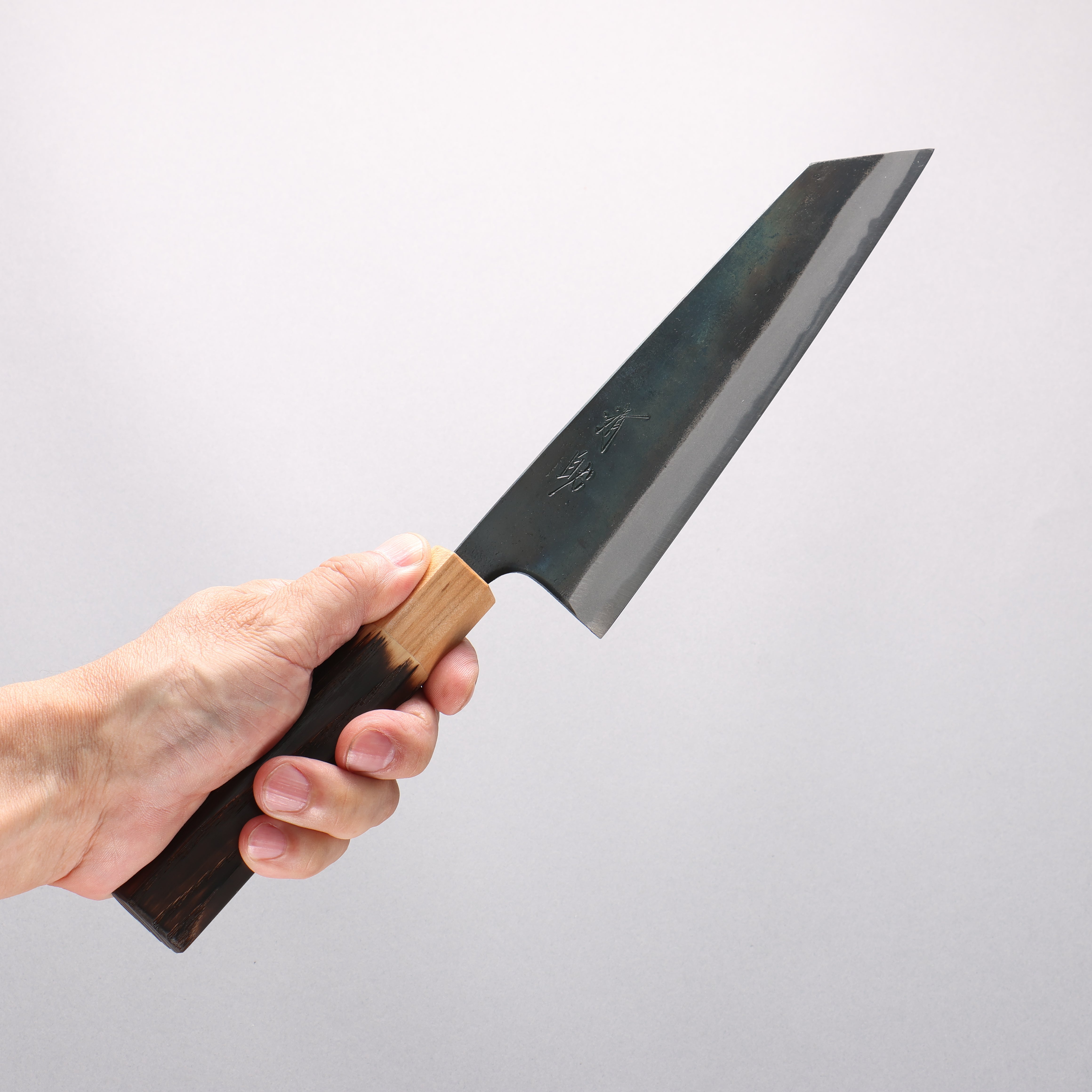 Seisuke Blue Super Black Finished Bunka 180mm Burnt Chestnut (ferrule: Cherry Wood) Handle - Japanny - Best Japanese Knife