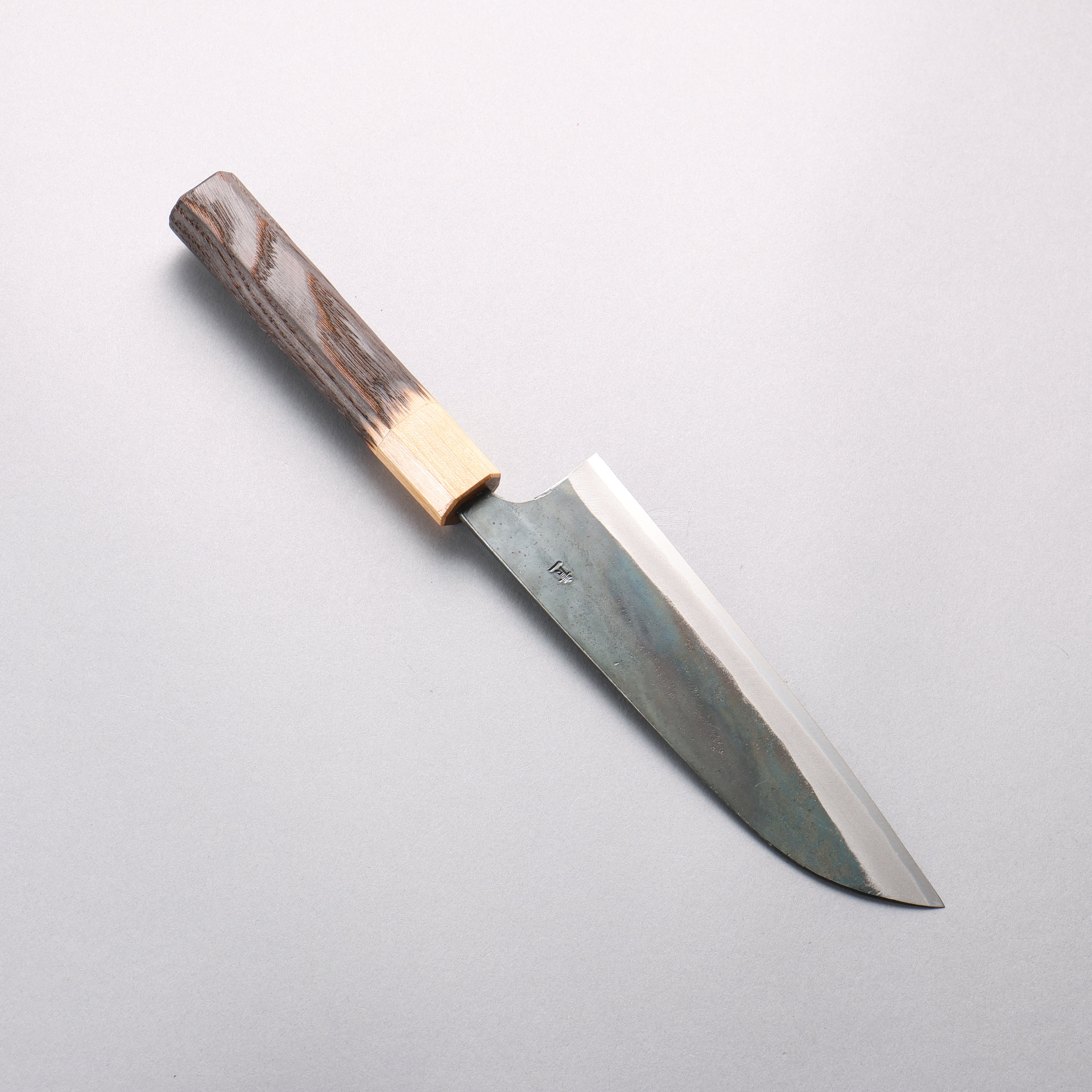 Seisuke Blue Steel No.1 Black Finished Santoku 165mm Burnt Chestnut (ferrule: Cherry Wood) Handle - Japanny - Best Japanese Knife