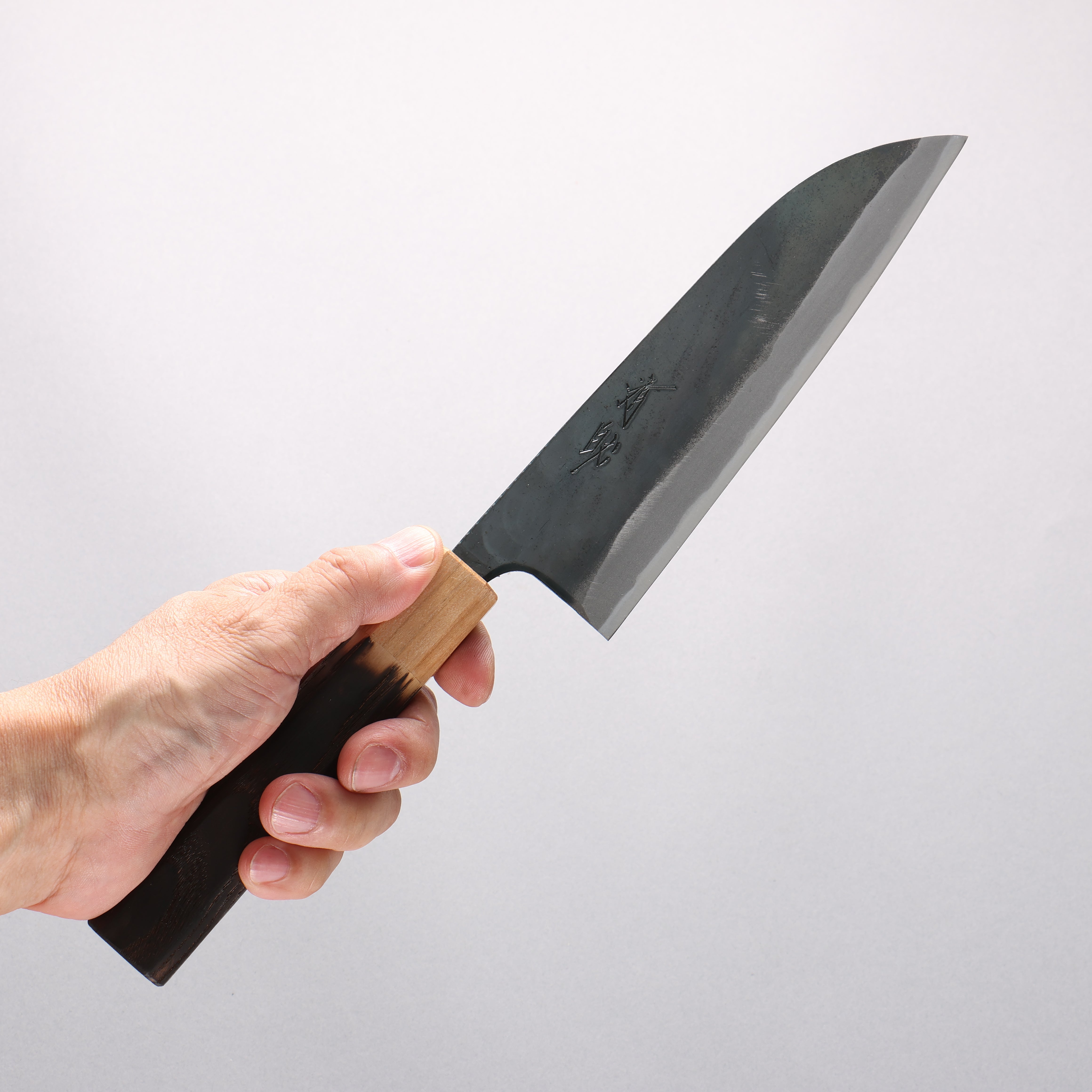 Seisuke Blue Steel No.1 Black Finished Santoku 165mm Burnt Chestnut (ferrule: Cherry Wood) Handle - Japanny - Best Japanese Knife