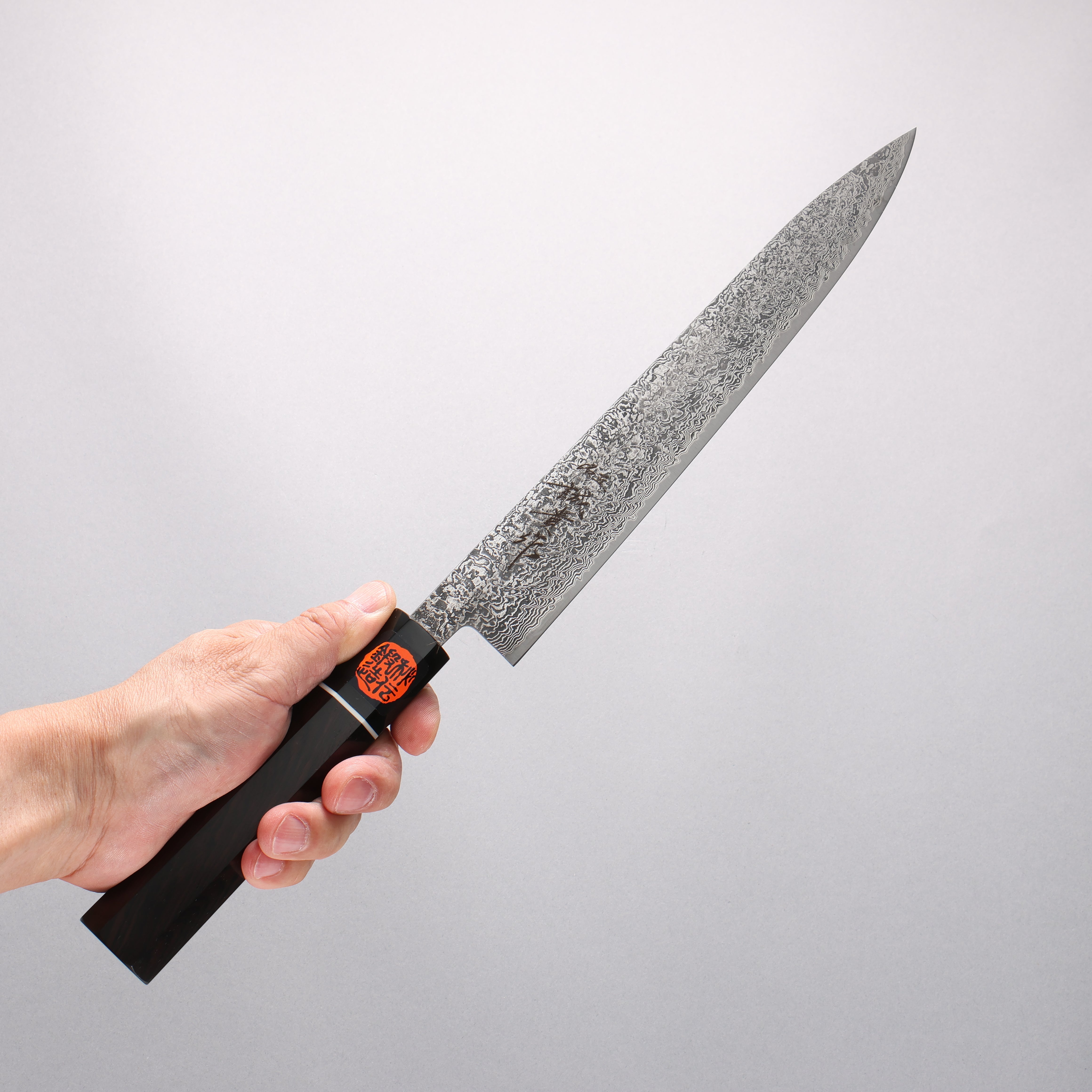 Shigeki Tanaka Habakiri SG2 Damascus Slicer 240mm Ebony Wood Handle - Japanny - Best Japanese Knife