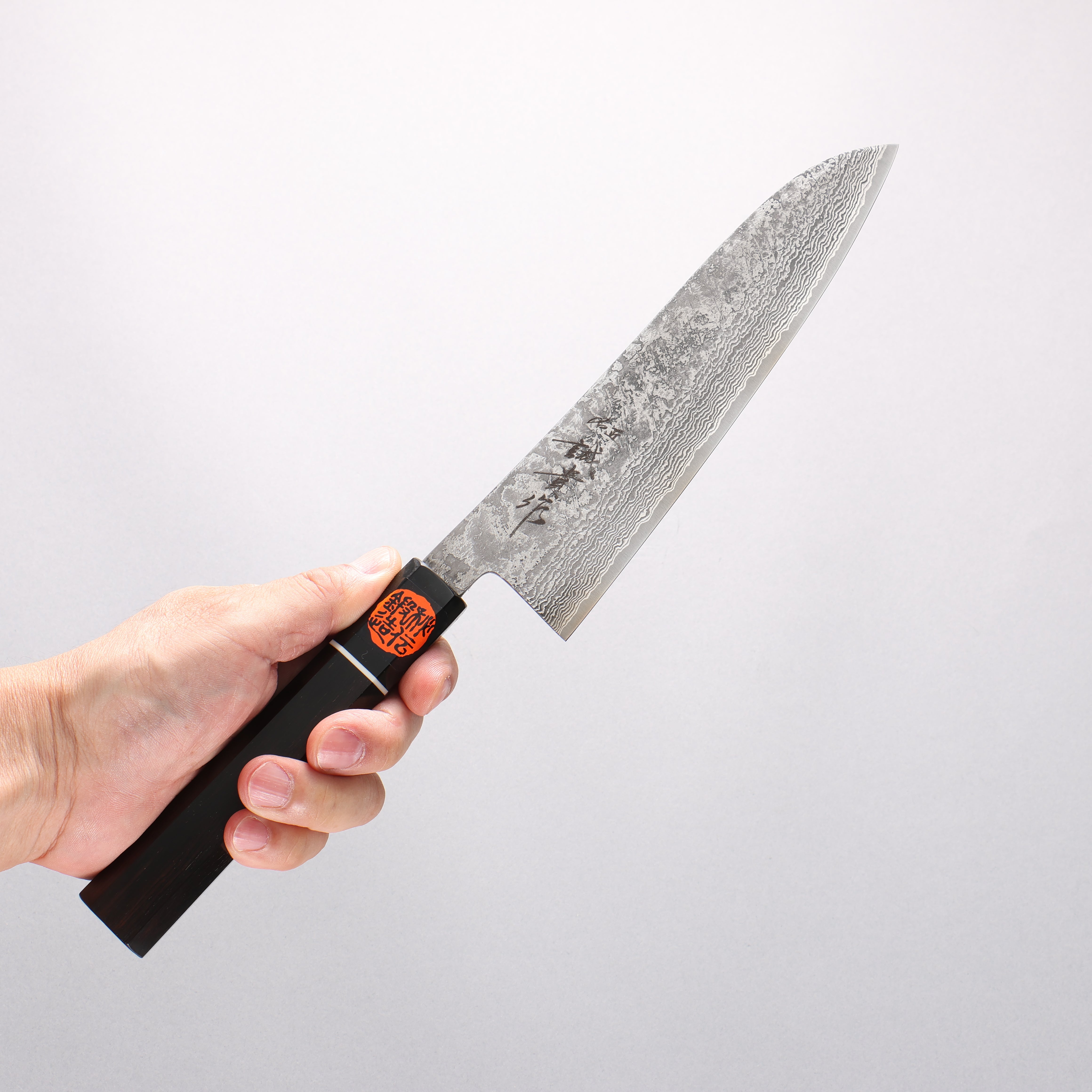 Shigeki Tanaka Habakiri SG2 Damascus Gyuto 180mm Ebony Wood Handle - Japanny - Best Japanese Knife