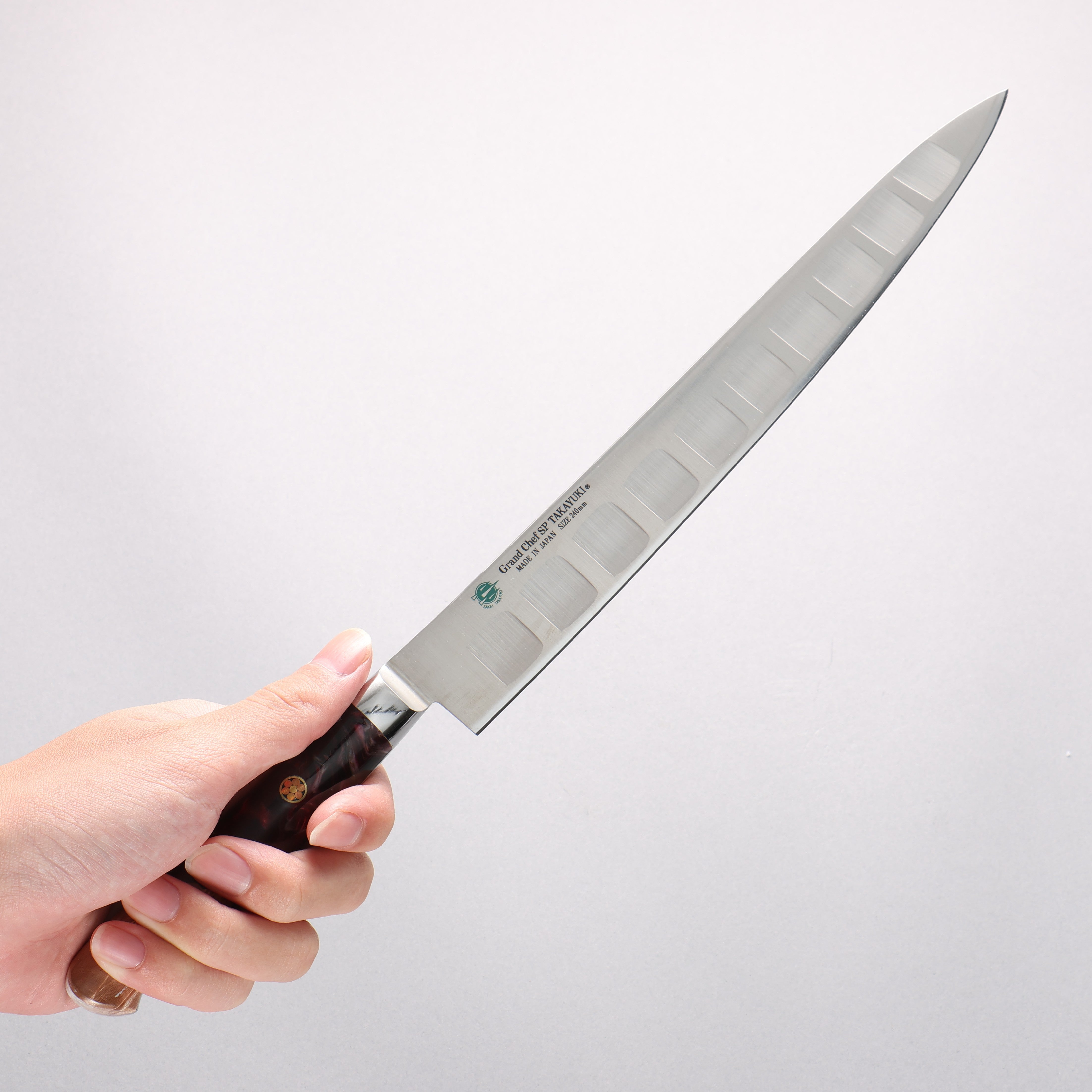 Sakai Takayuki Grand Chef SP Uddeholm Swedish stain-resistant steel Sujihiki Salmon 240mm SP Type III (Volcano) Handle - Japanny - Best Japanese Knife