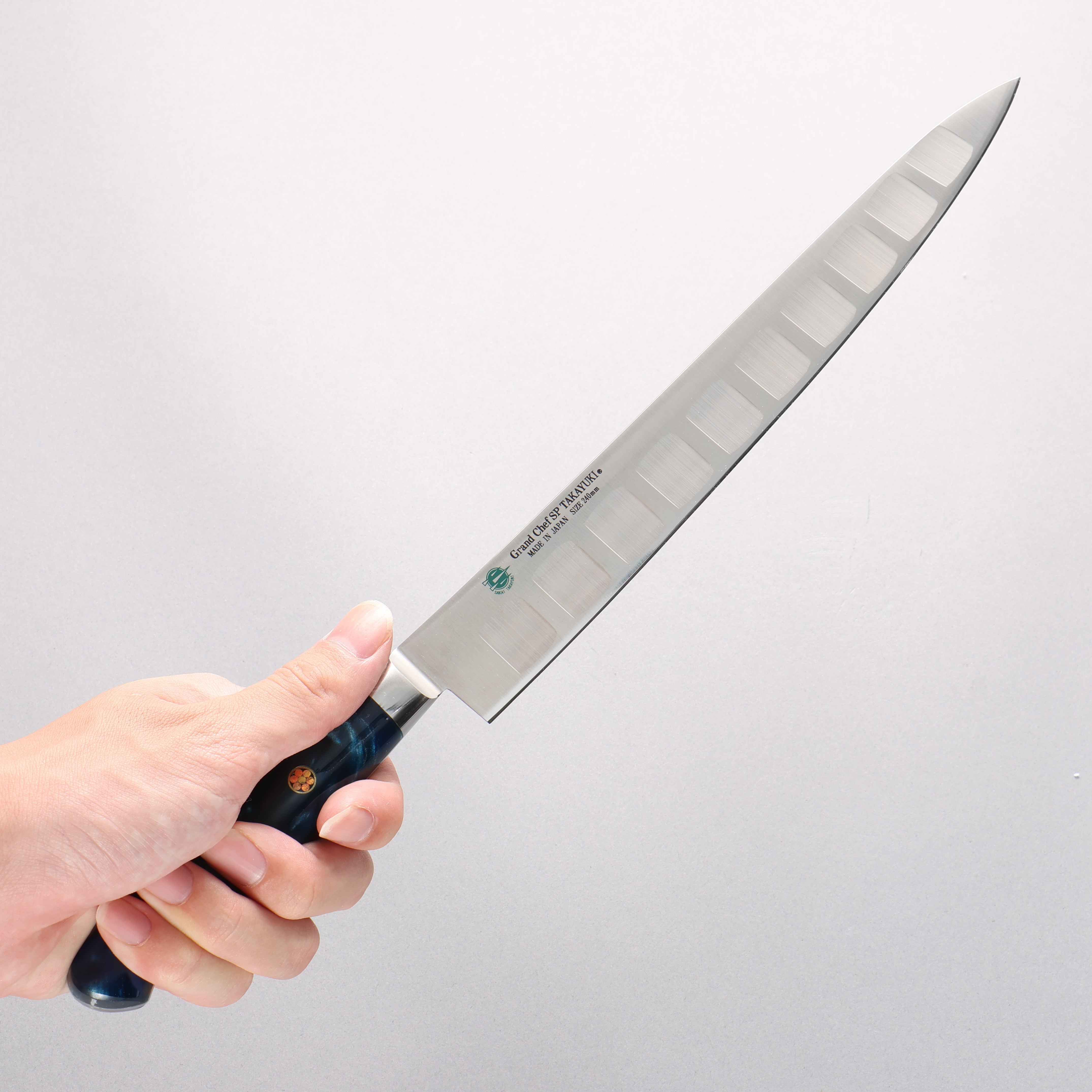 Sakai Takayuki Grand Chef SP Uddeholm Swedish stain-resistant steel Sujihiki Salmon 240mm SP Type III (Ocean) Handle - Japanny - Best Japanese Knife