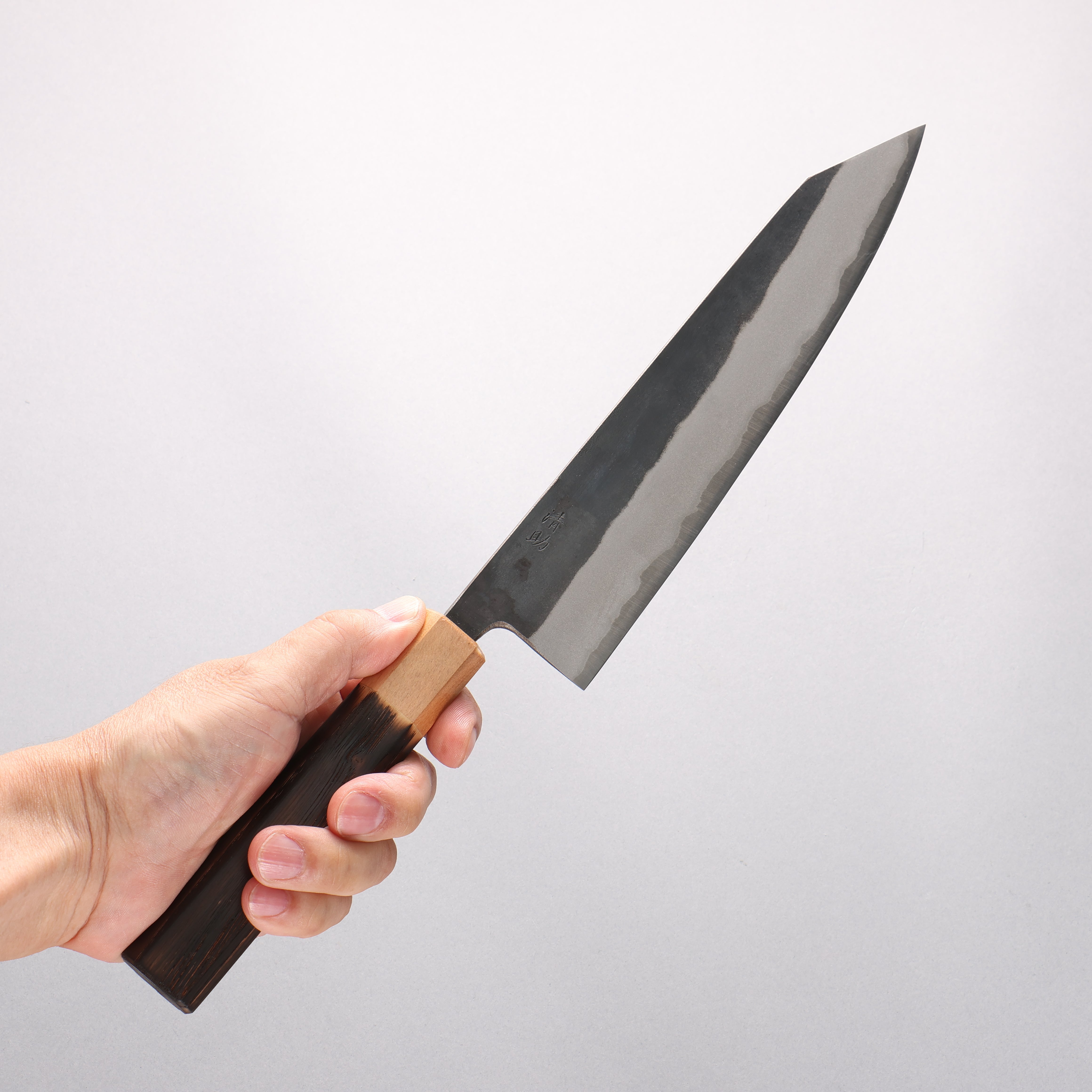 Seisuke Blue Steel No.2 Black Finished Kiritsuke Gyuto 210mm Burnt Chestnut (ferrule: Cherry Wood) Handle - Japanny - Best Japanese Knife