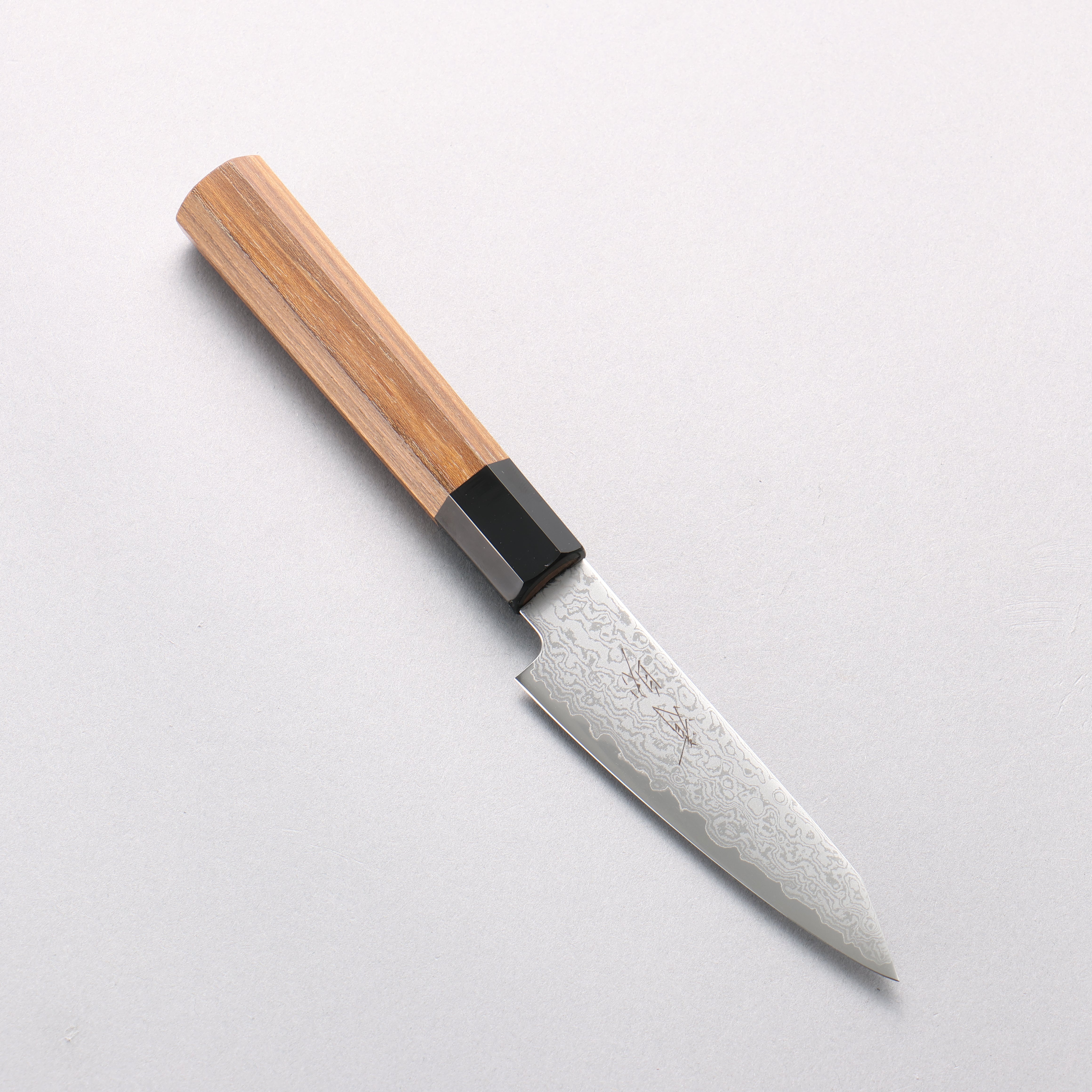 Seisuke VG10 Damascus Kiritsuke Petty-Utility 105mm Teak (ferrule: Black Plastic) Handle - Japanny - Best Japanese Knife