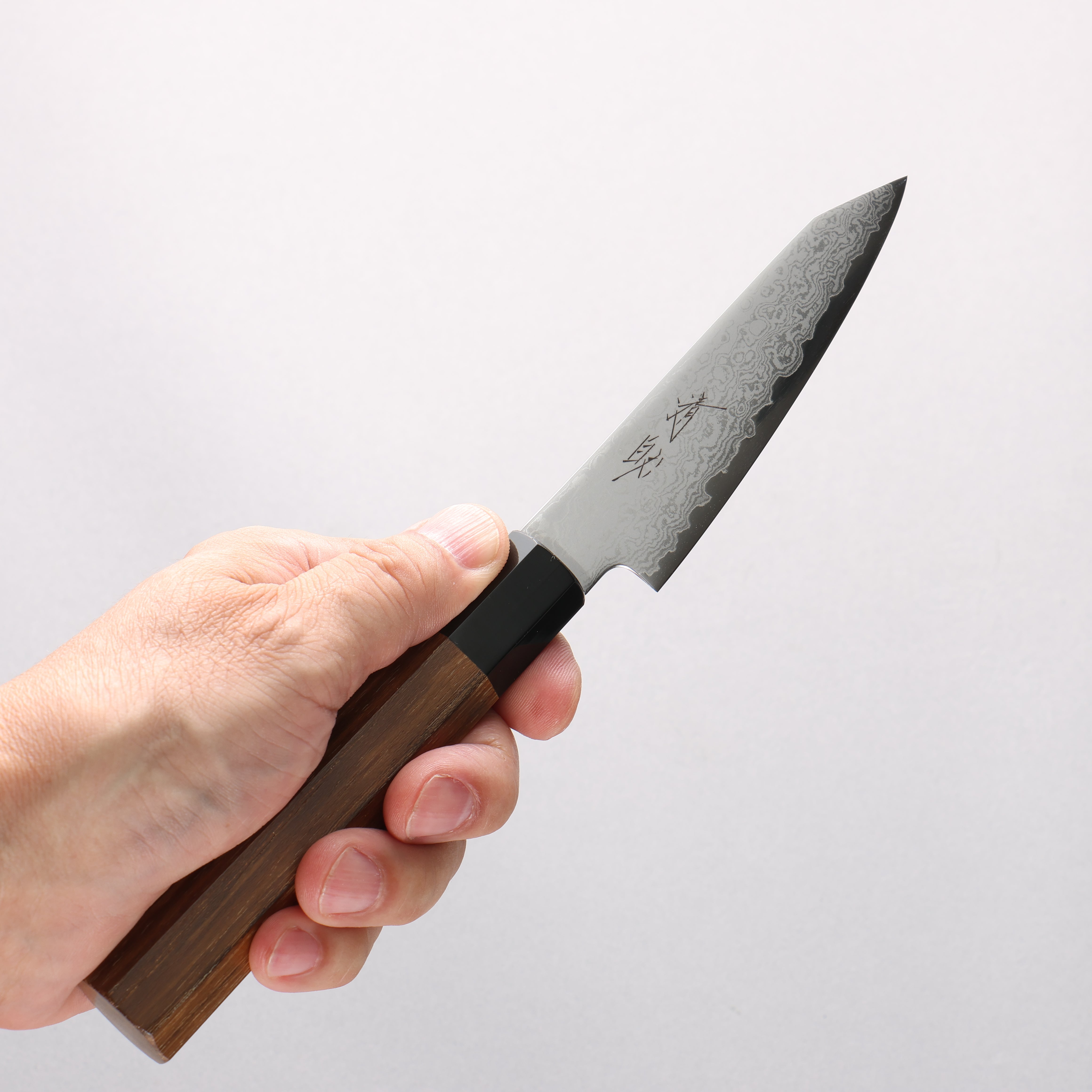 Seisuke VG10 Damascus Kiritsuke Petty-Utility 105mm Teak (ferrule: Black Plastic) Handle - Japanny - Best Japanese Knife