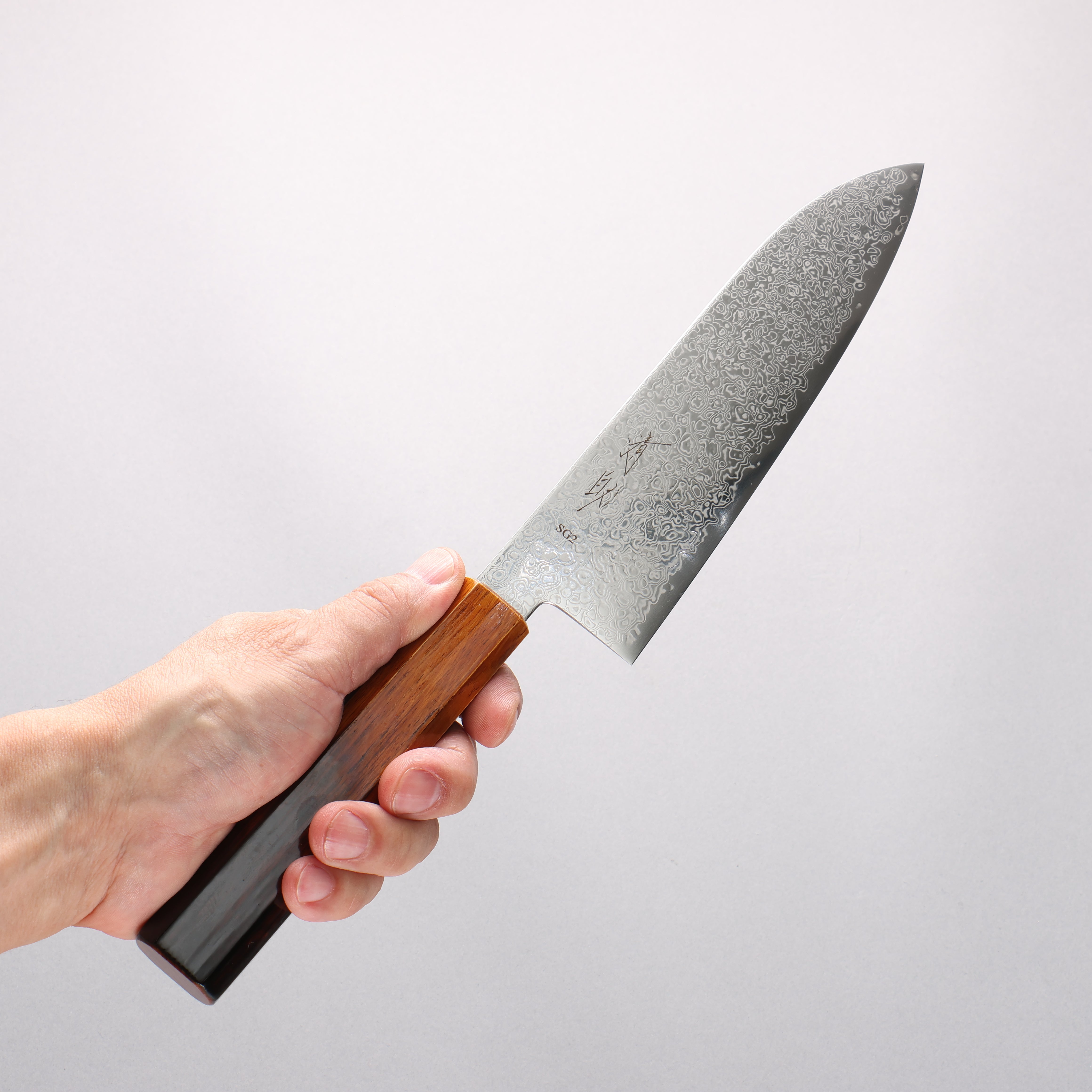 Seisuke SG2 Damascus Migaki Finished Santoku 180mm Burnt Wood Lacquered Handle - Japanny - Best Japanese Knife