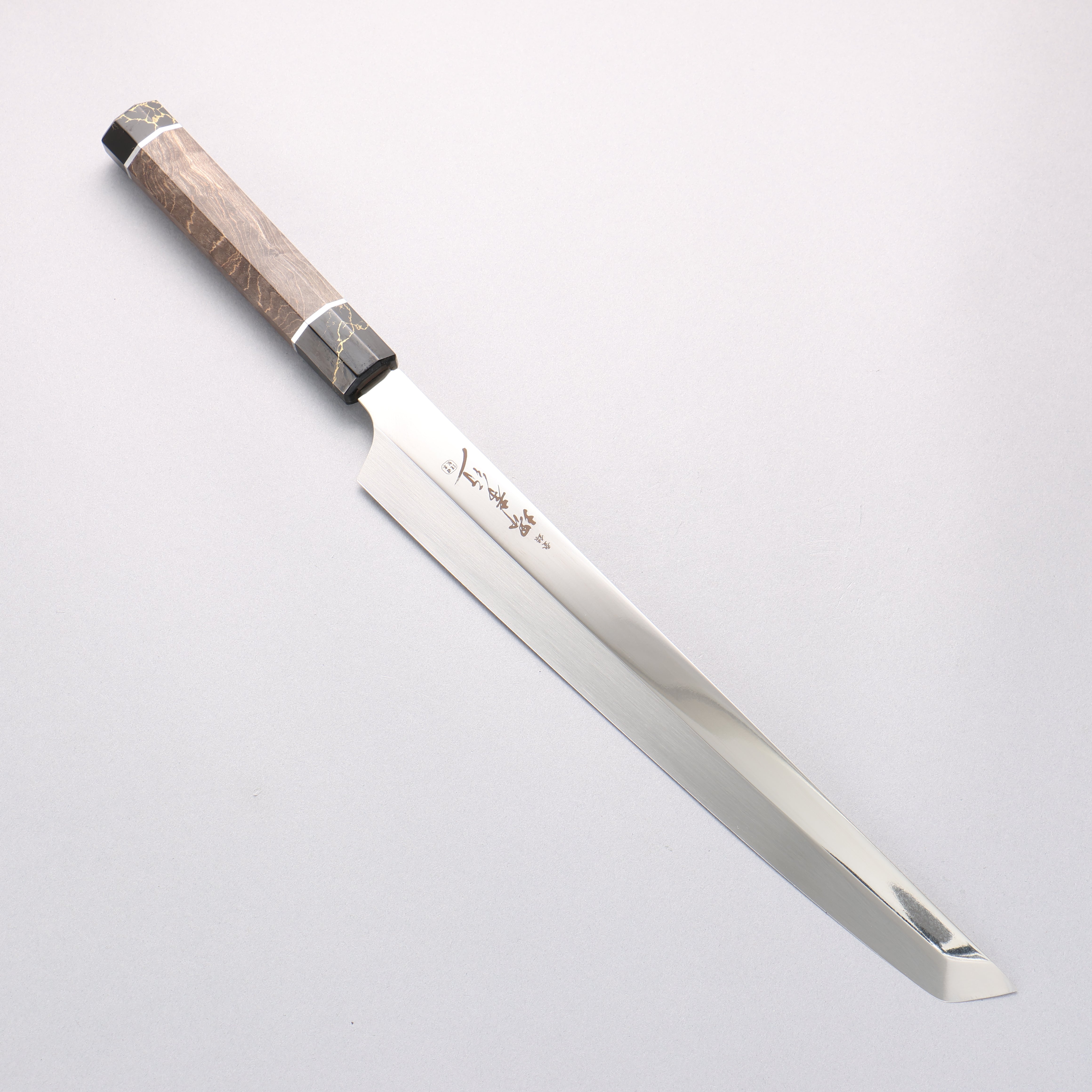Sakai Takayuki Ginryu Honyaki Swedish Steel Mirrored Finish Sakimaru Yanagiba 300mm Stabilized wood Handle with Sheath - Japanny - Best Japanese Knife