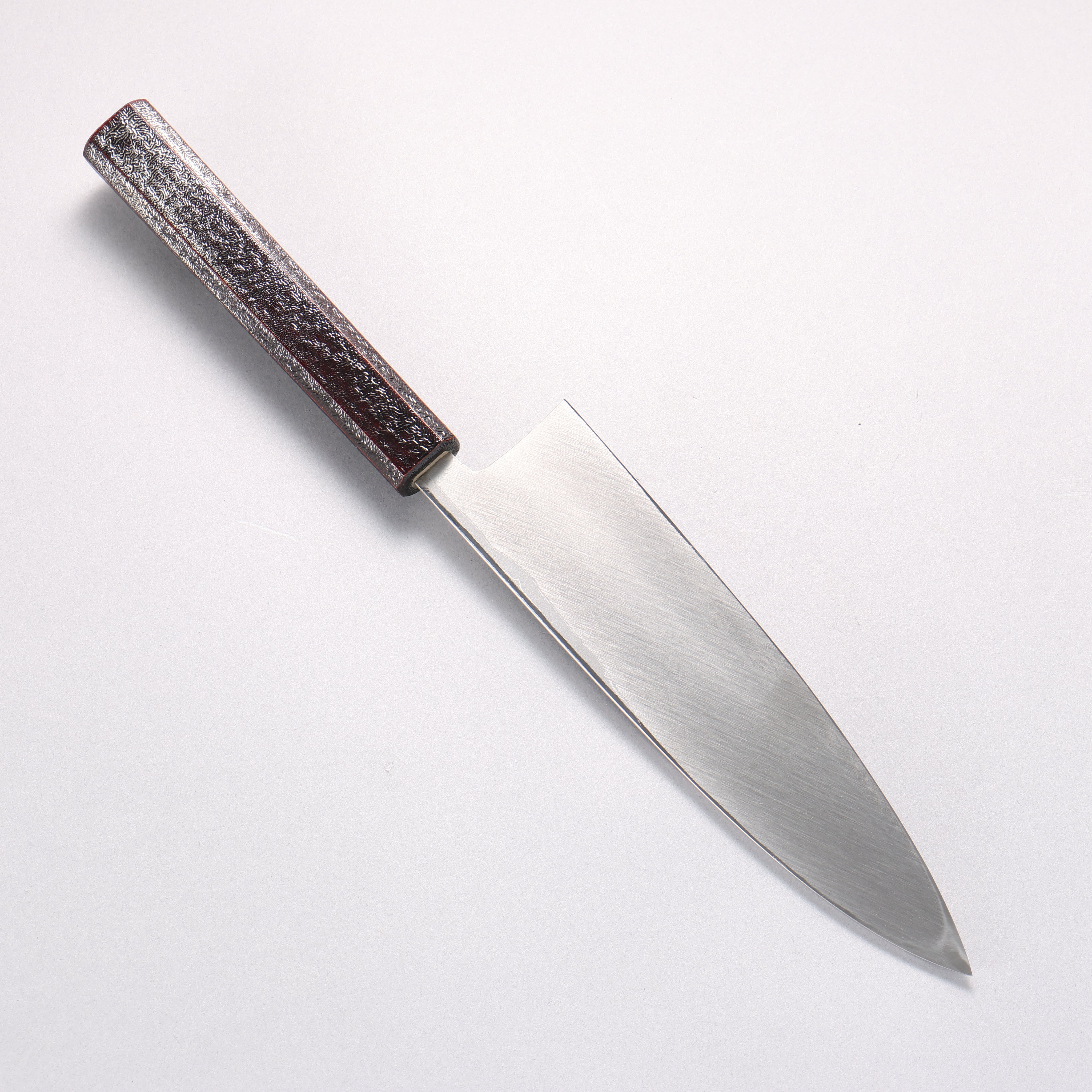 Hideo Kitaoka White Steel No.2 Damascus Mioroshi Deba 195mm Oak with Black Silver Lacquer Handle - Japanny - Best Japanese Knife