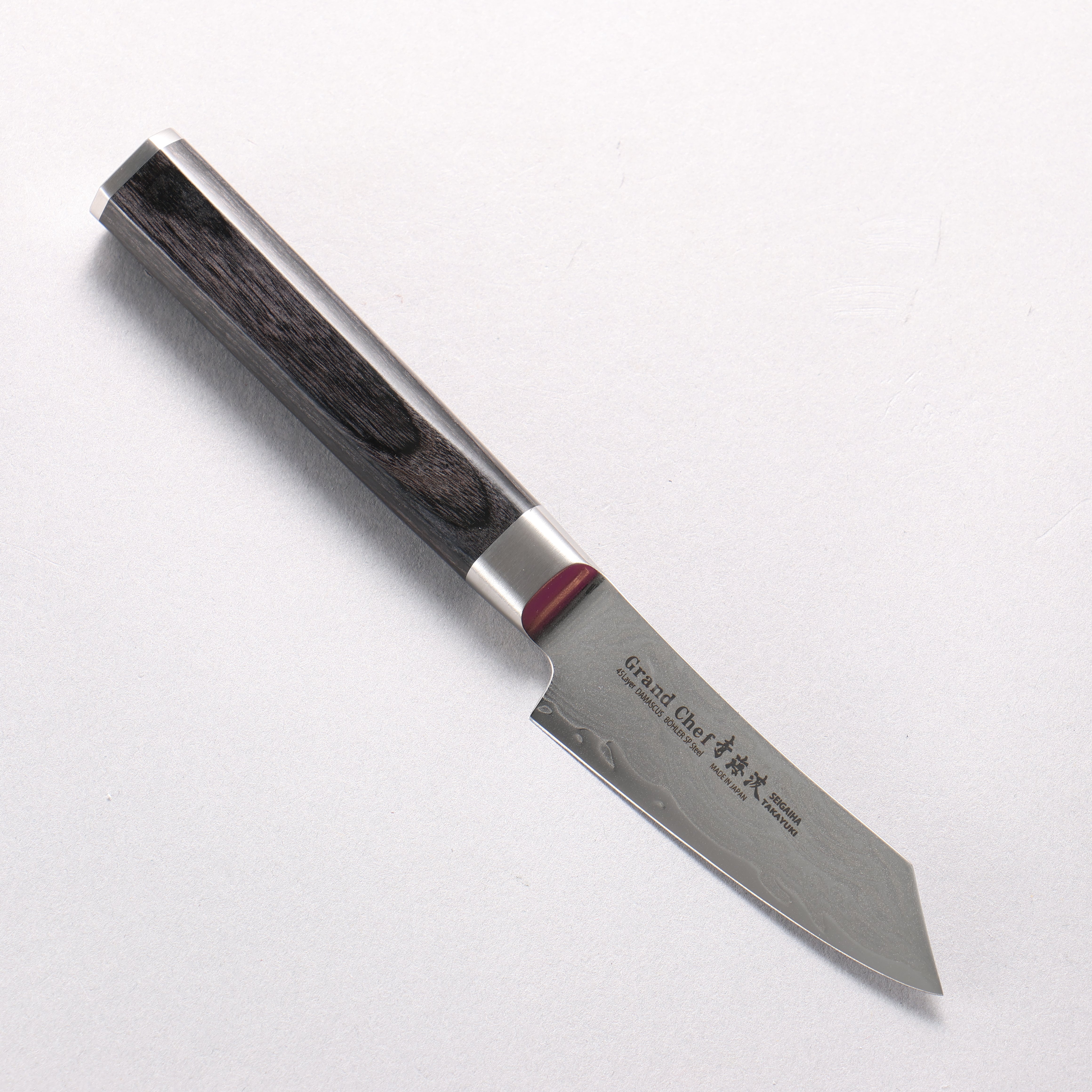 Sakai Takayuki Seigaiha (Blue Ocean Wave) Böhler SP Steel 45 Layer Damascus Migaki Finished Kengata Paring 80mm Black Pakka wood Handle - Japanny - Best Japanese Knife