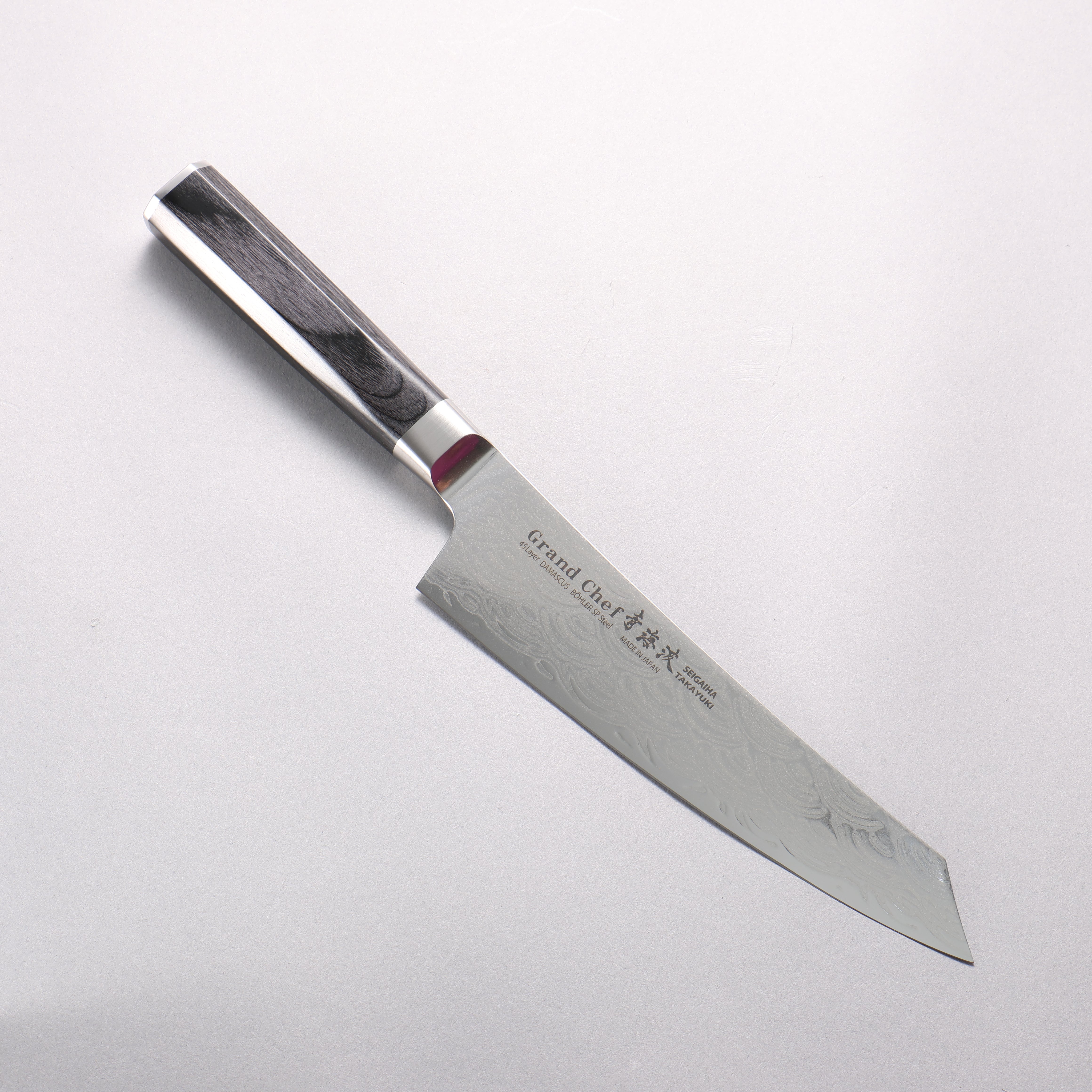 Sakai Takayuki Seigaiha (Blue Ocean Wave) Böhler SP Steel 45 Layer Damascus Migaki Finished Kengata Gyuto 190mm Black Pakka wood Handle - Japanny - Best Japanese Knife