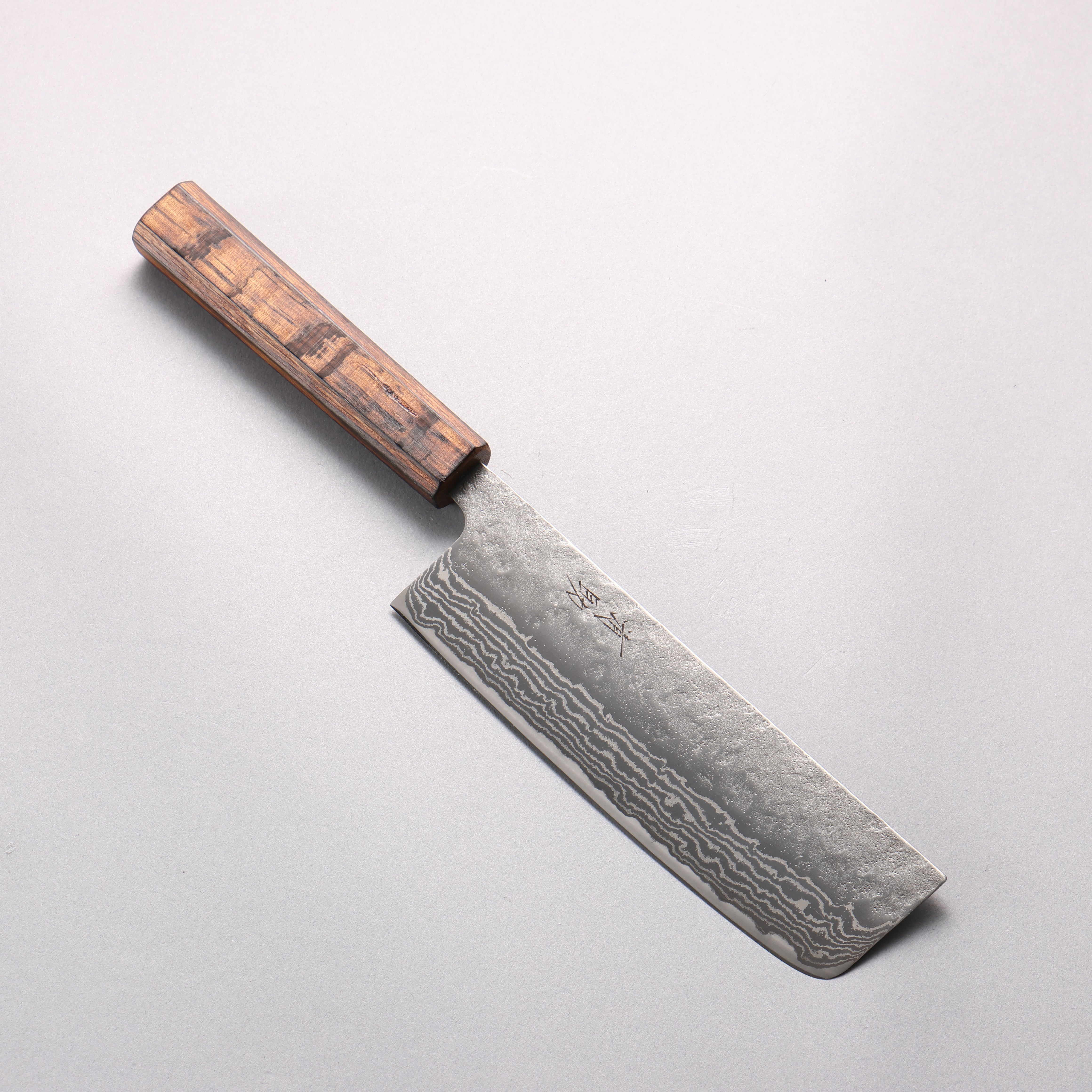 Seisuke Stainless Steel 440C Hammered Damascus Nakiri 165mm Oak Handle - Japanny - Best Japanese Knife