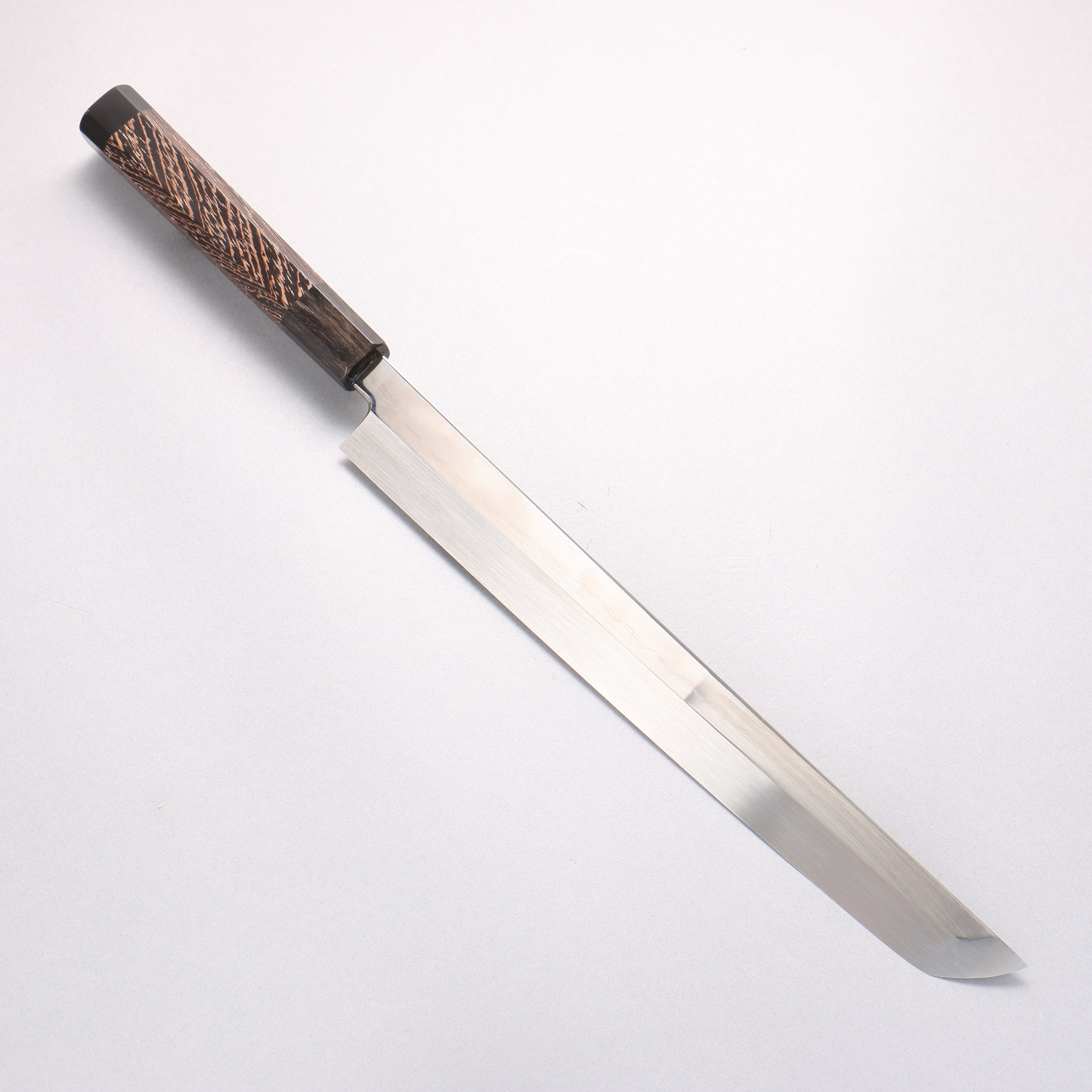 Sakai Takayuki Water Quenching Honyaki White Steel No.2 Mirrored Finish Sakimaru Yanagiba 300mm Wenge with Double Water Buffalo Ring Handle with Sheath - Japanny - Best Japanese Knife