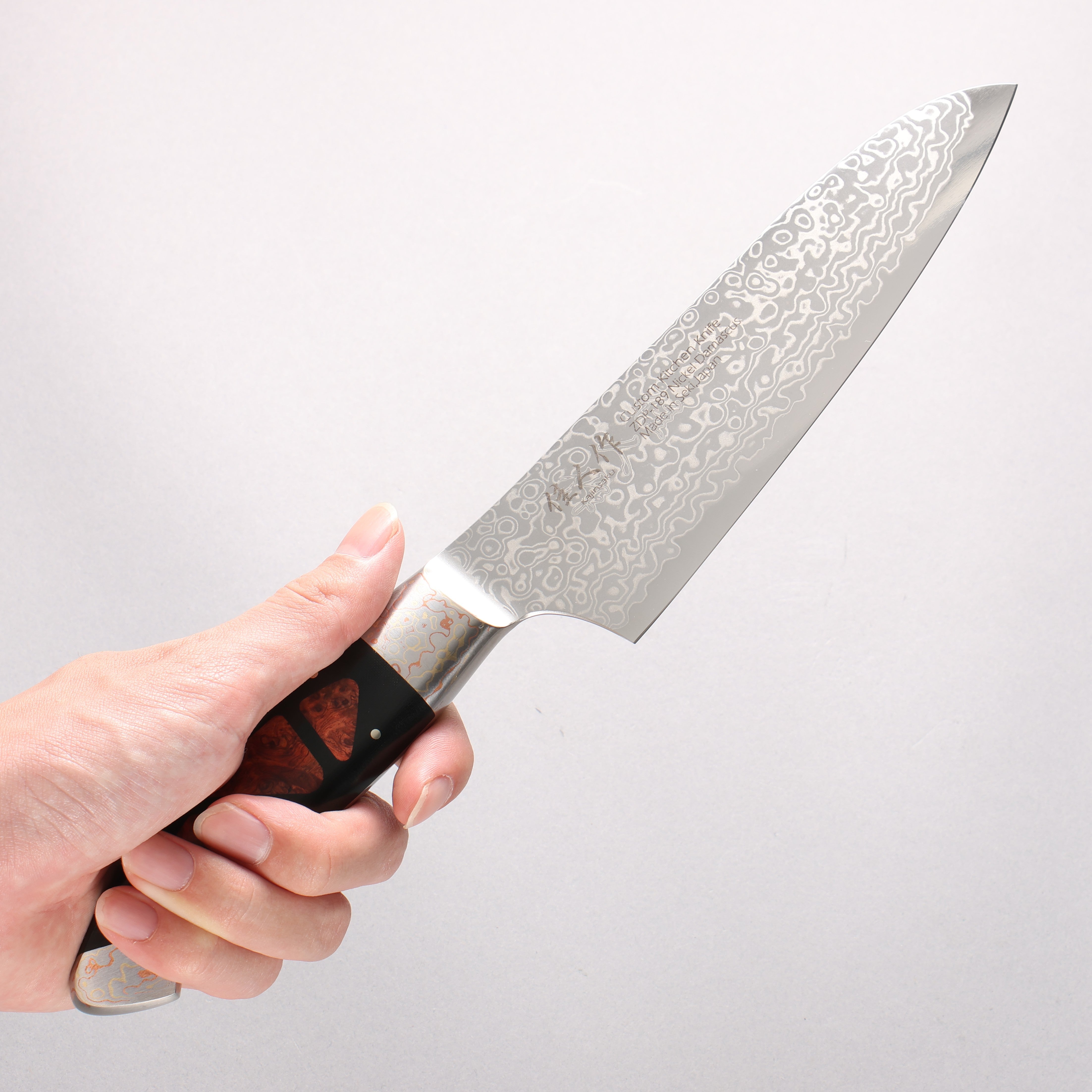 Kajin ZDP189 Damascus Migaki Finished Santoku 165mm Abalone Inlay Handle - Japanny - Best Japanese Knife