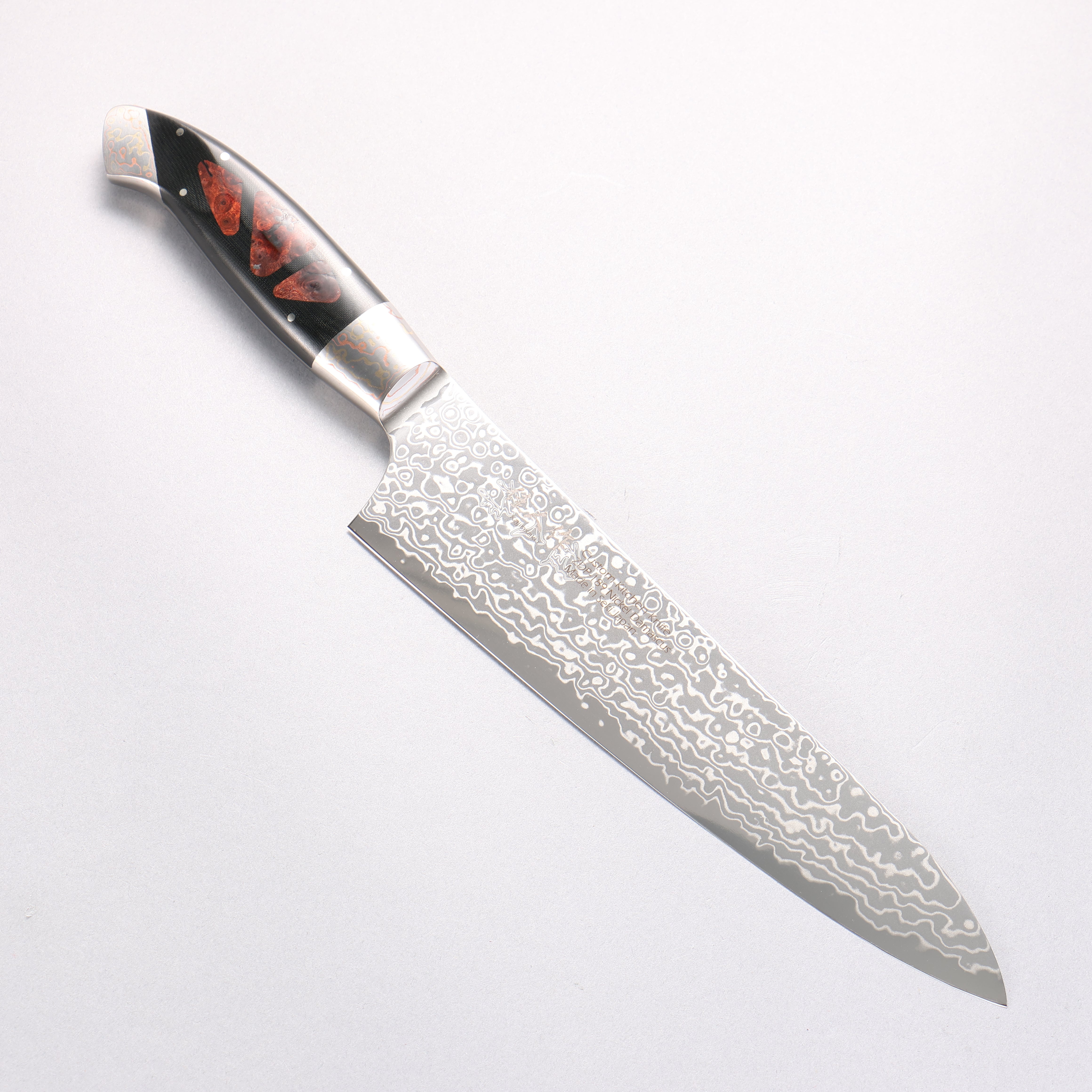 Kajin ZDP189 Damascus Migaki Finished Gyuto 210mm Chinese Quince Burl Inlay Handle - Japanny - Best Japanese Knife