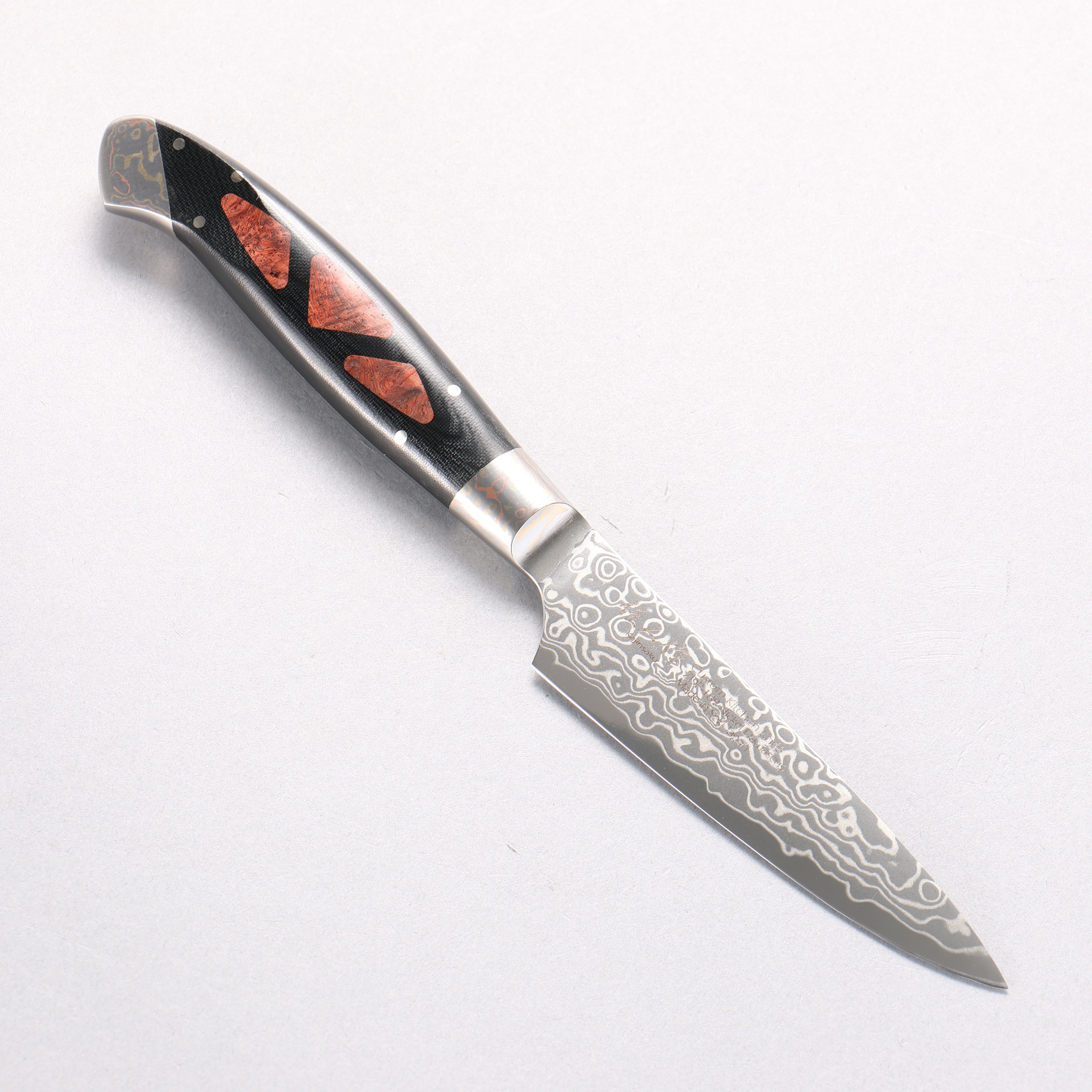 Kajin ZDP189 Damascus Migaki Finished Petty-Utility 95mm Chinese Quince Burl Inlay Handle - Japanny - Best Japanese Knife