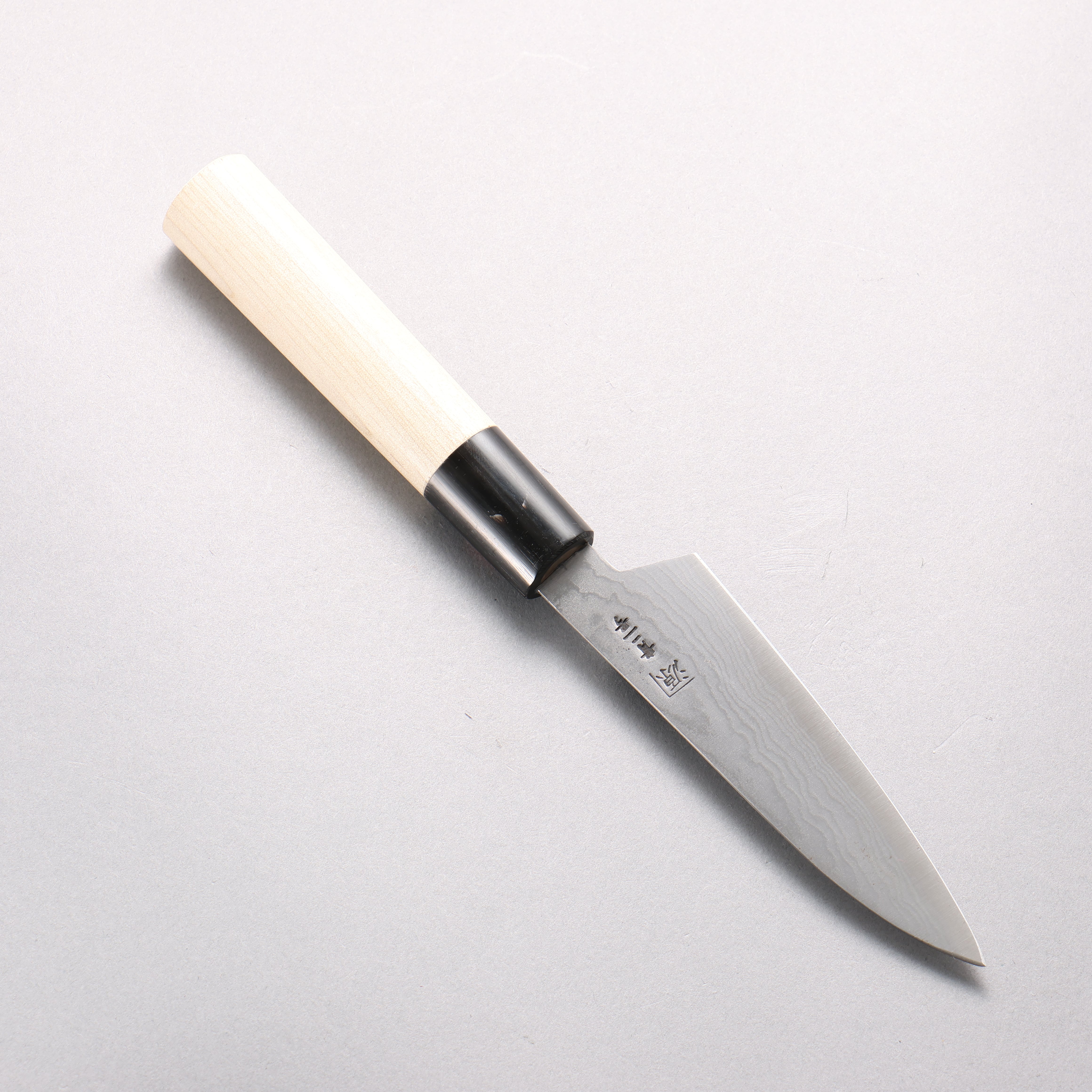 Shigeki Tanaka Blue Steel No.2 Damascus Petty-Utility 120mm Magnolia (Ferrule: Water Buffalo Horn) Handle - Japanny - Best Japanese Knife