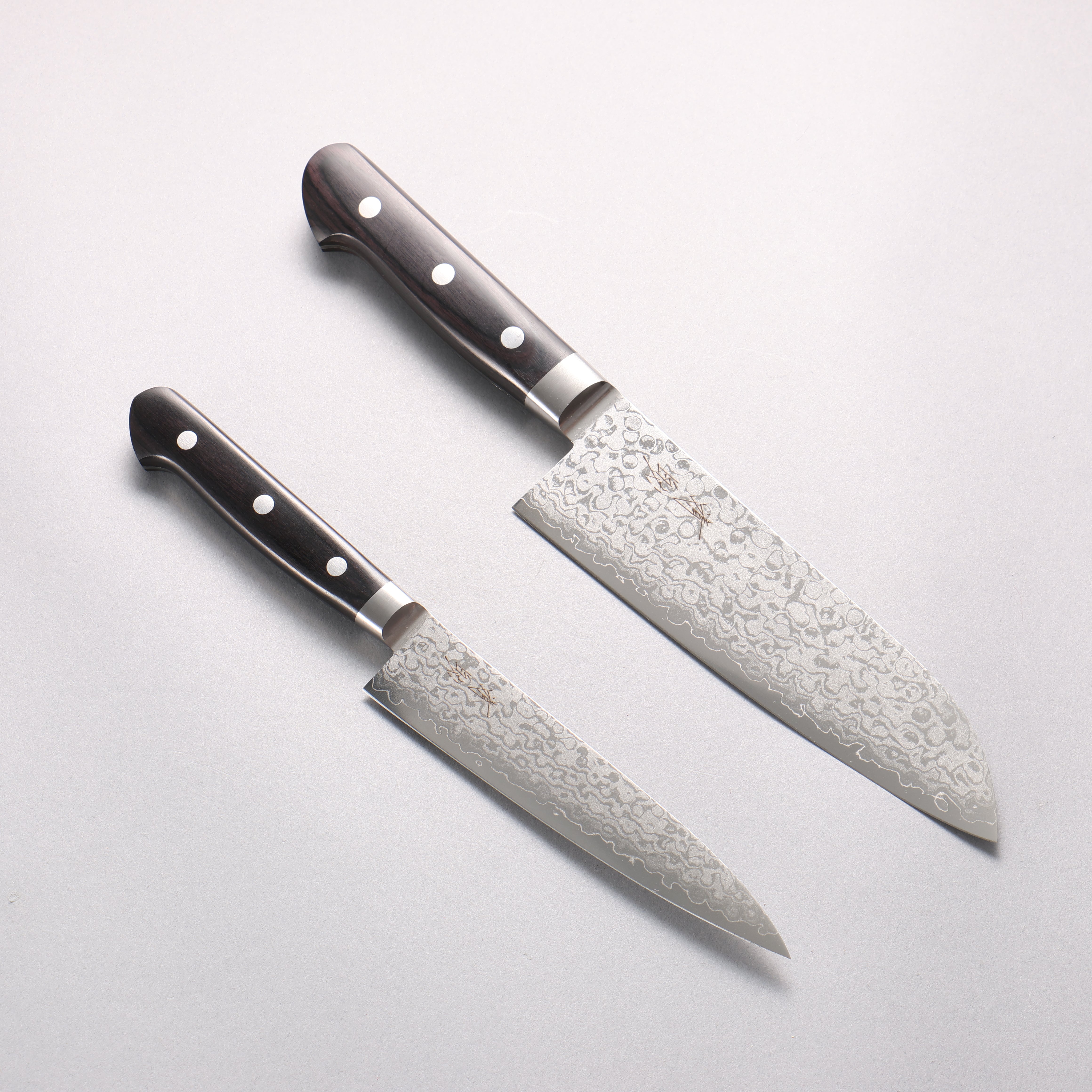 Seisuke VG10 Damascus Japanese Santoku & Petty Black Pakka wood Handle 170mm & 140mm - Japanny - Best Japanese Knife
