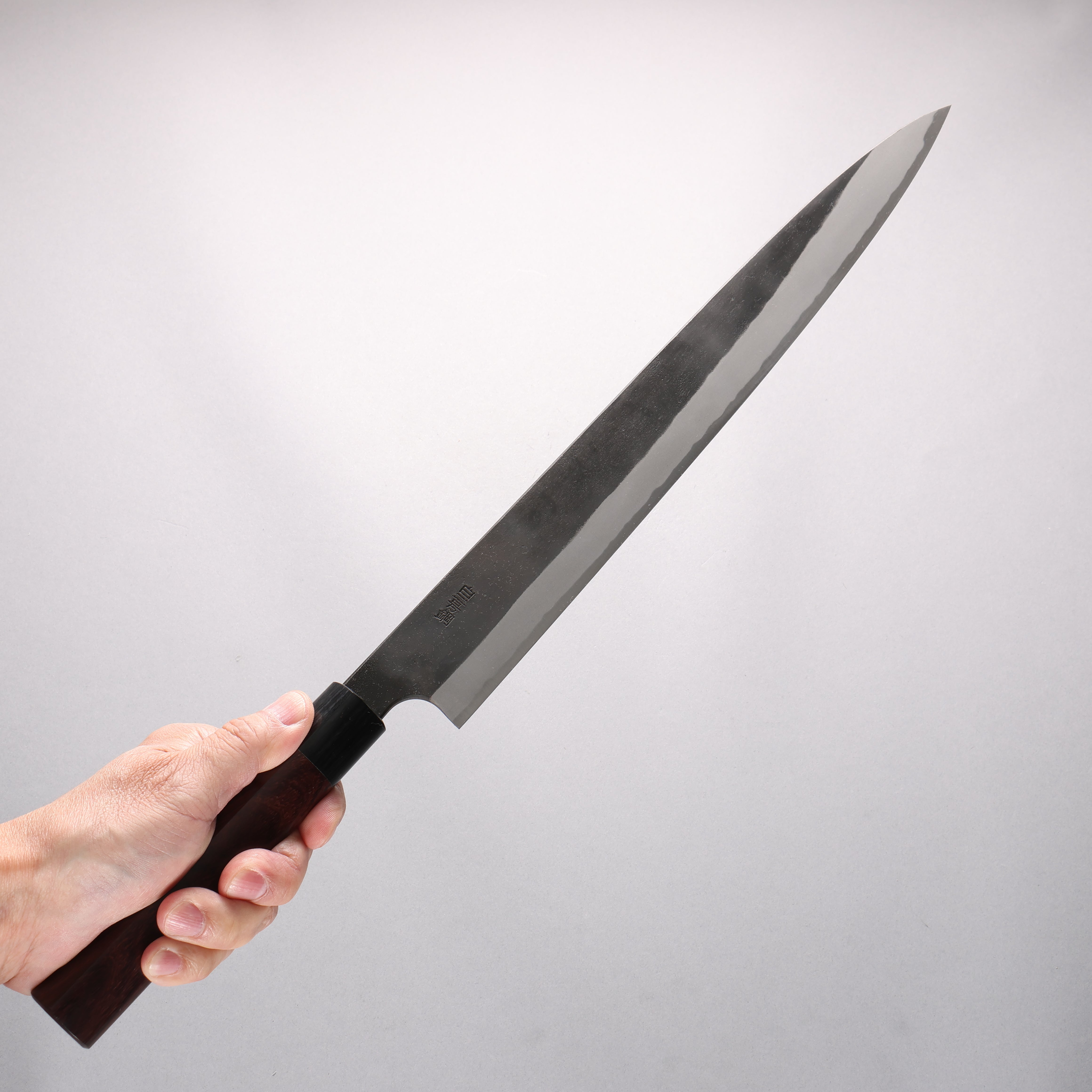 Nao Yamamoto White Steel No.1 Kurouchi Sujihiki 330mm Rosewood (Ferrule: Black Pakka Wood) Handle - Japanny - Best Japanese Knife