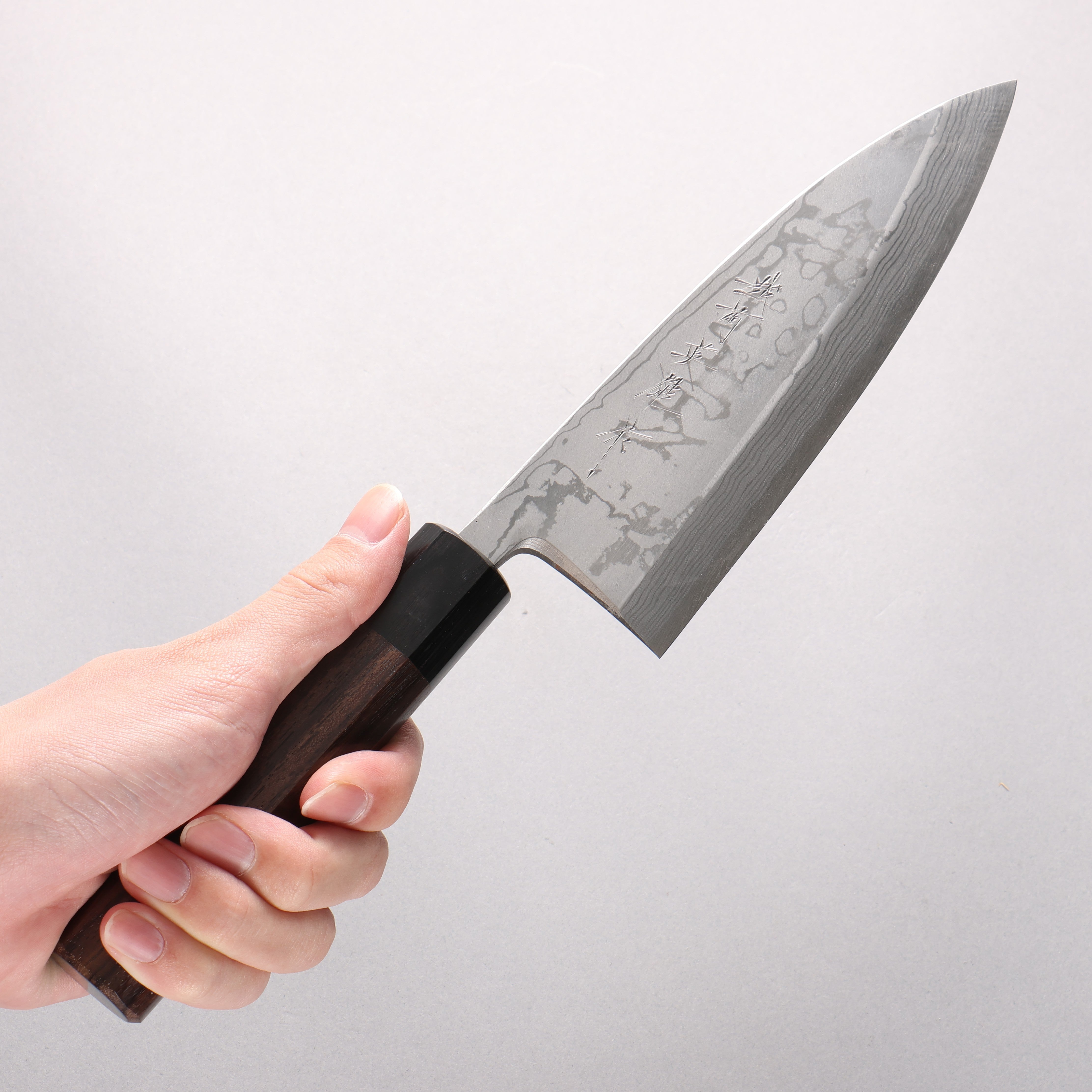 Hideo Kitaoka Blue Steel No.2 Damascus Deba 165mm Shitan Handle - Japanny - Best Japanese Knife