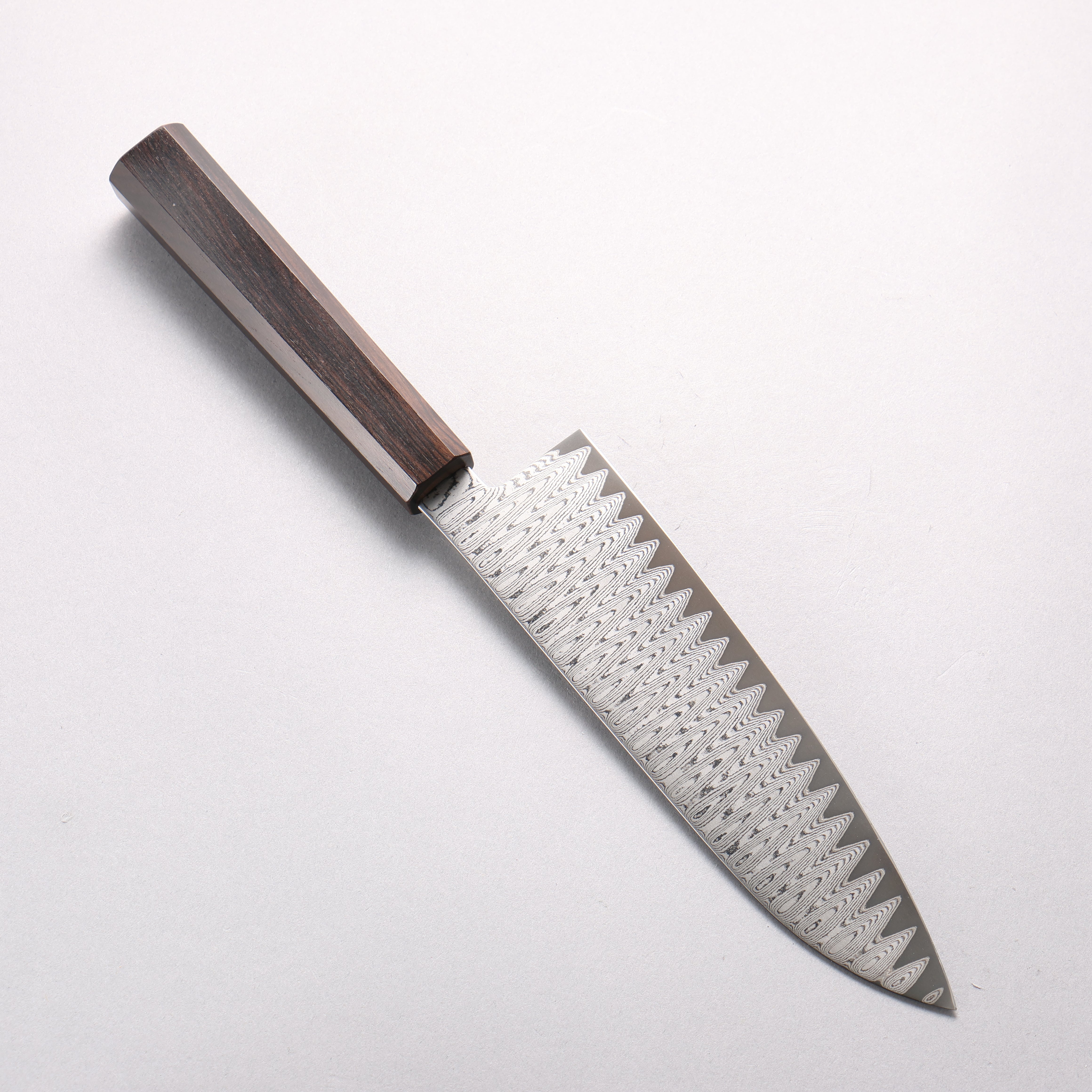 Kanjyo VG10 Damascus Ladder Pattern Santoku 180mm Ebony Wood Handle - Japanny - Best Japanese Knife