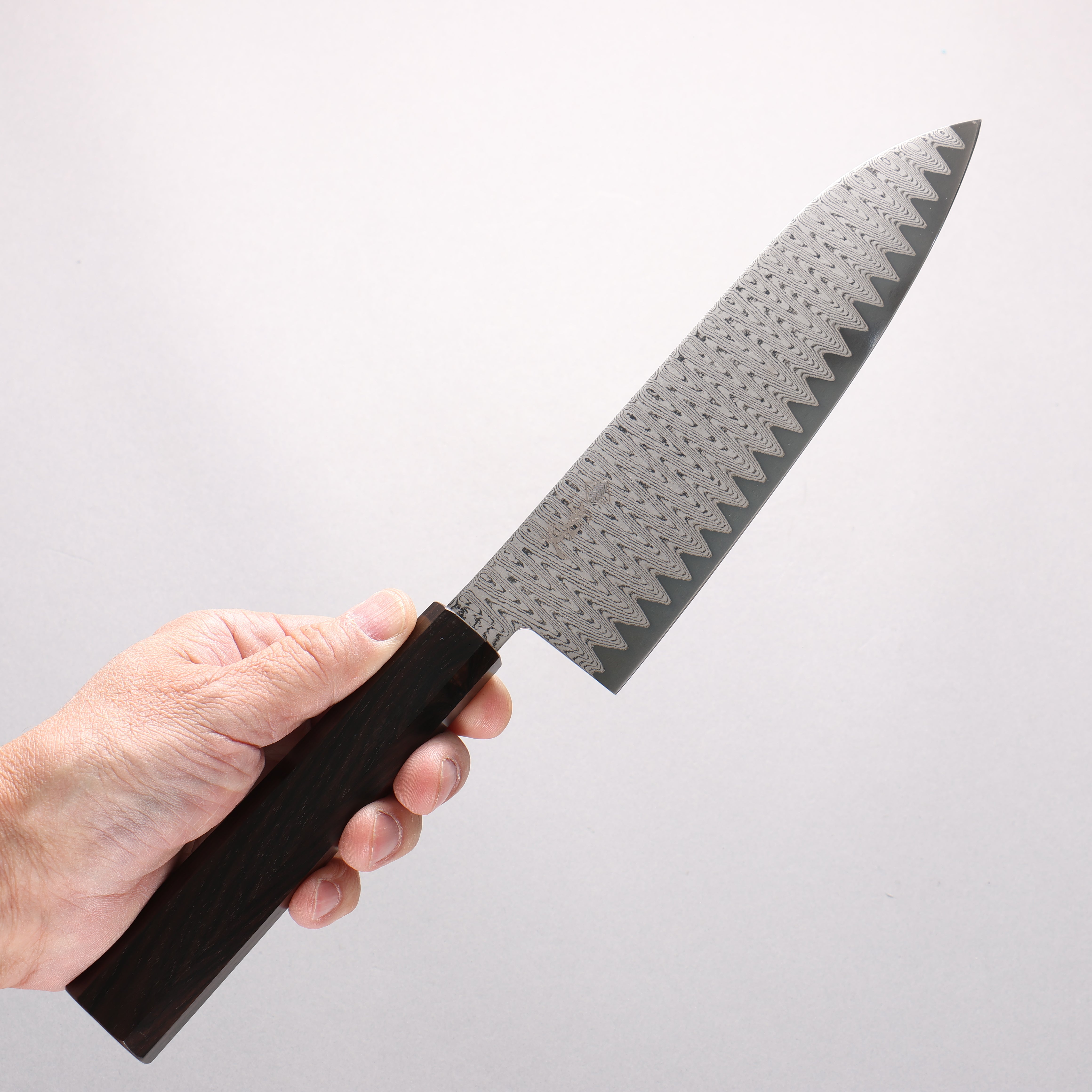 Kanjyo VG10 Damascus Ladder Pattern Santoku 180mm Ebony Wood Handle - Japanny - Best Japanese Knife