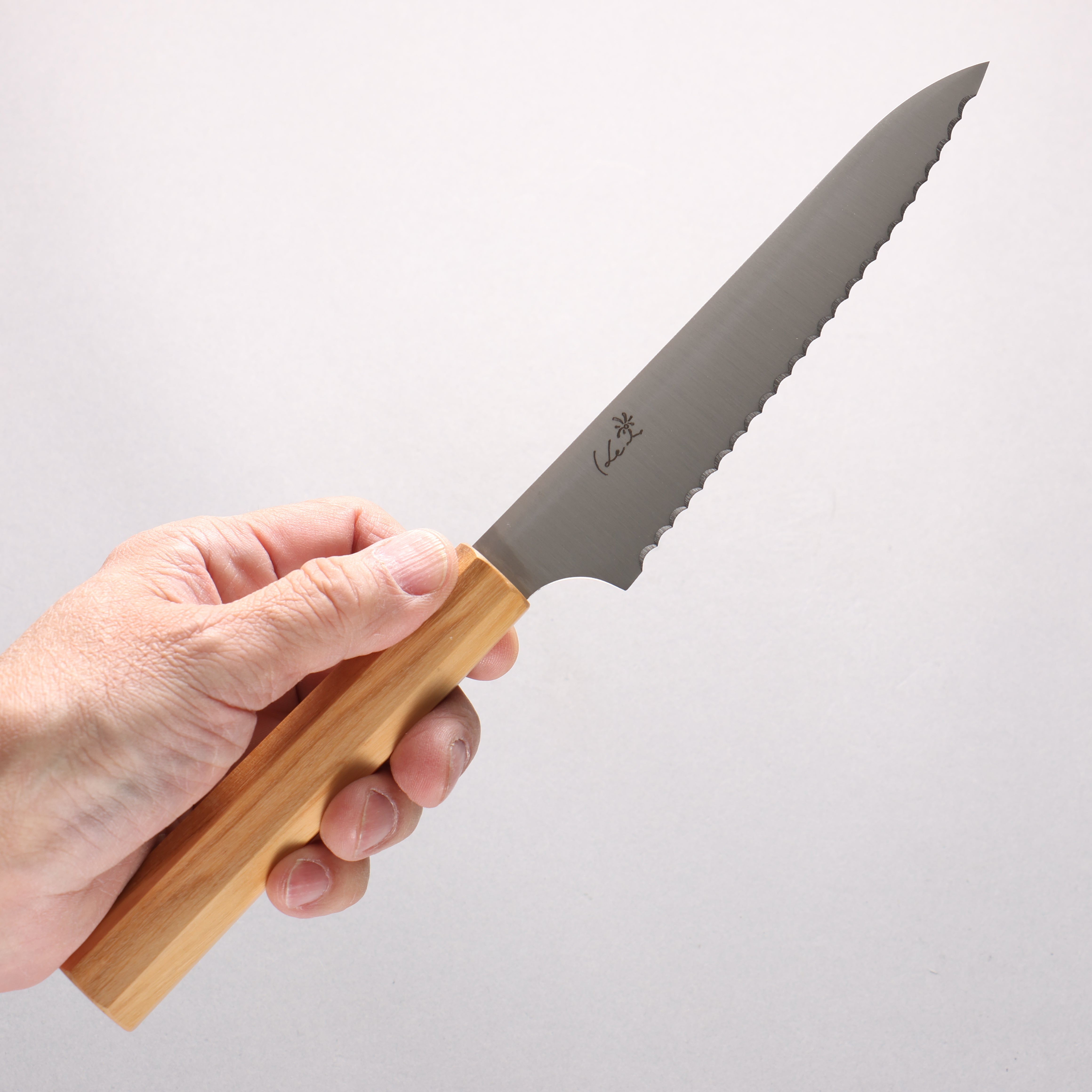 Kei Stainless Steel Bread Slicer 150mm Olive tree Handle - Japanny - Best Japanese Knife