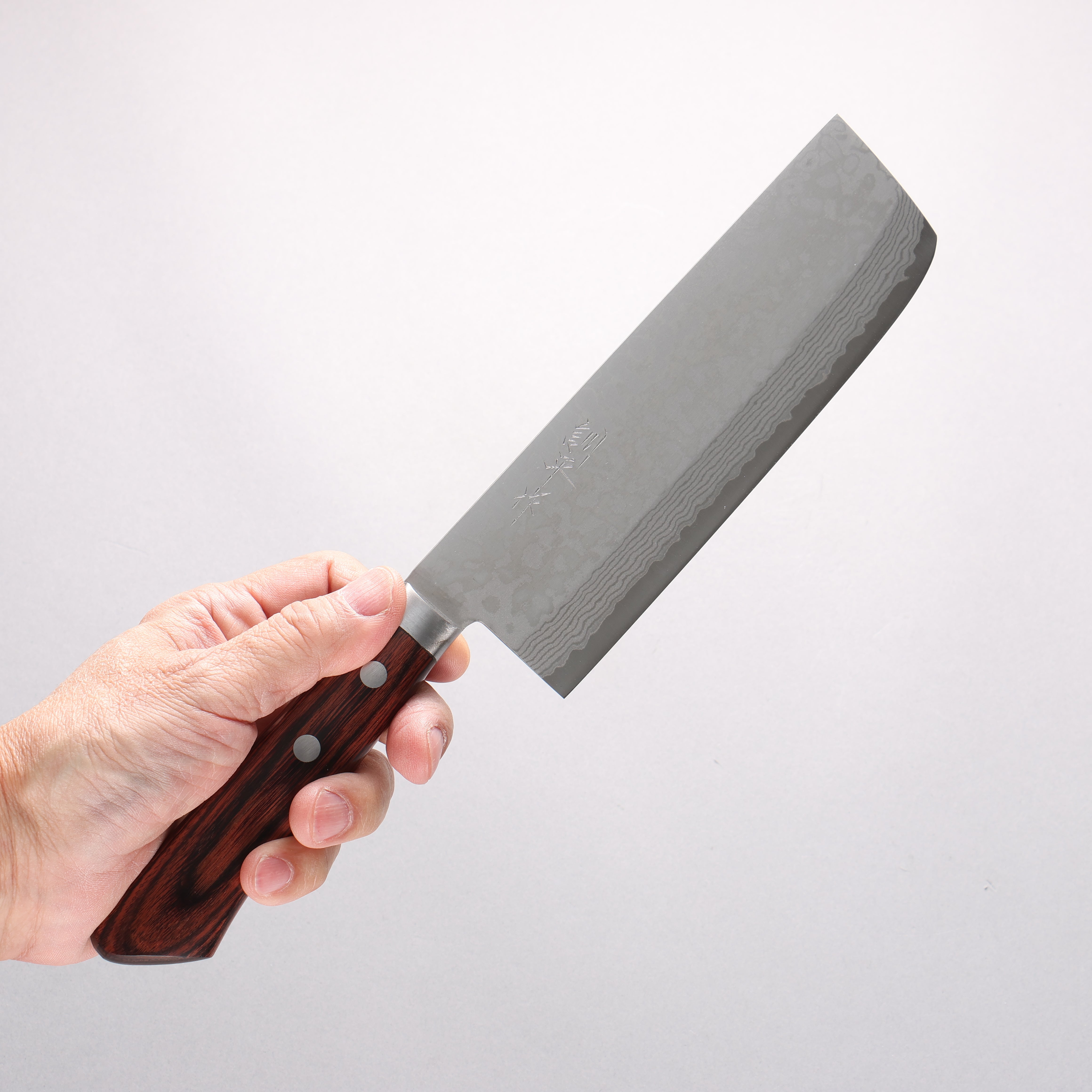 Kunihira Sairyu VG10 Damascus Migaki Finished Nakiri 165mm Mahogany Handle - Japanny - Best Japanese Knife