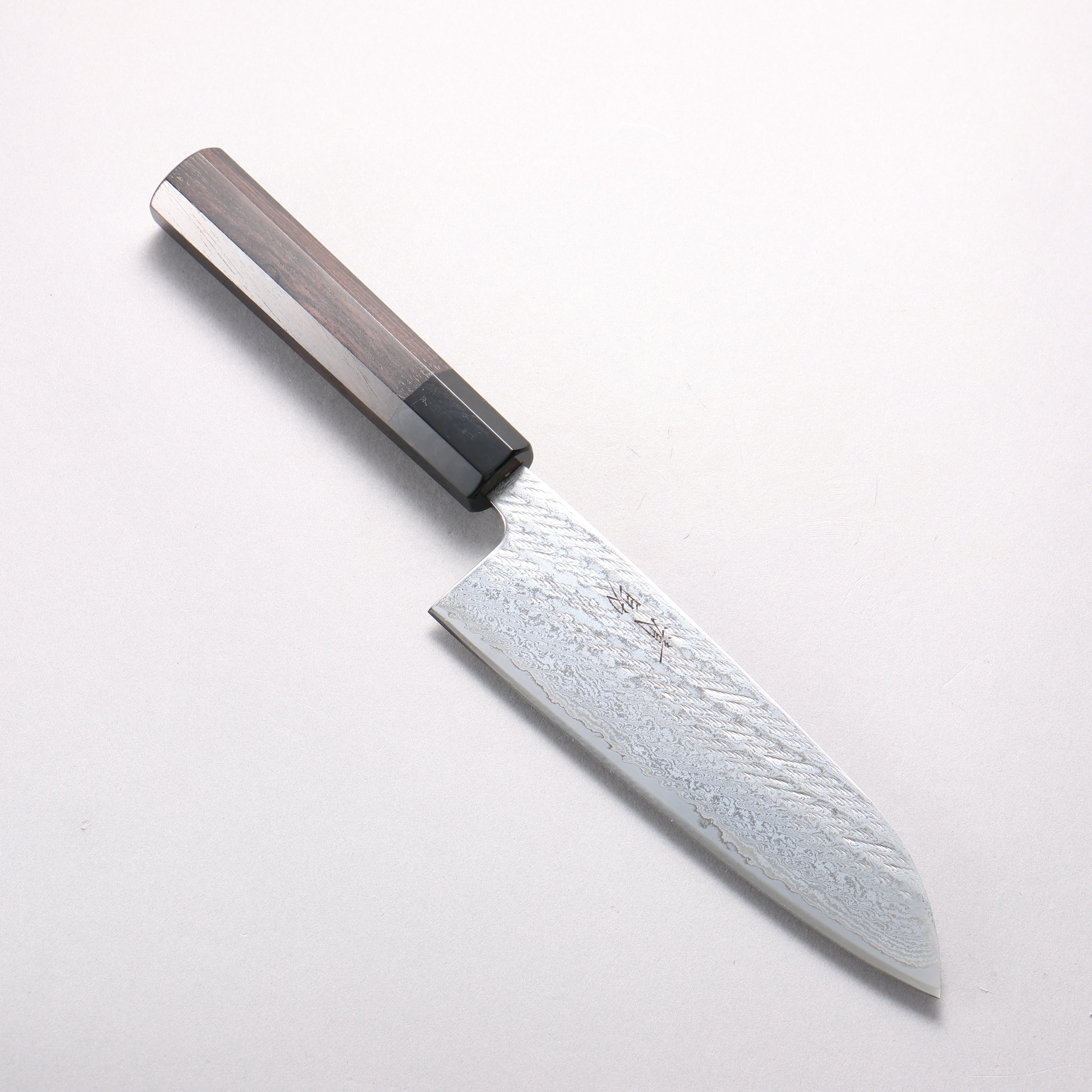 Seisuke AUS10 Hammered Damascus Rope Pattern Santoku 170mm Ebony Wood (ferrule: Black Water Buffalo Horn) Handle
