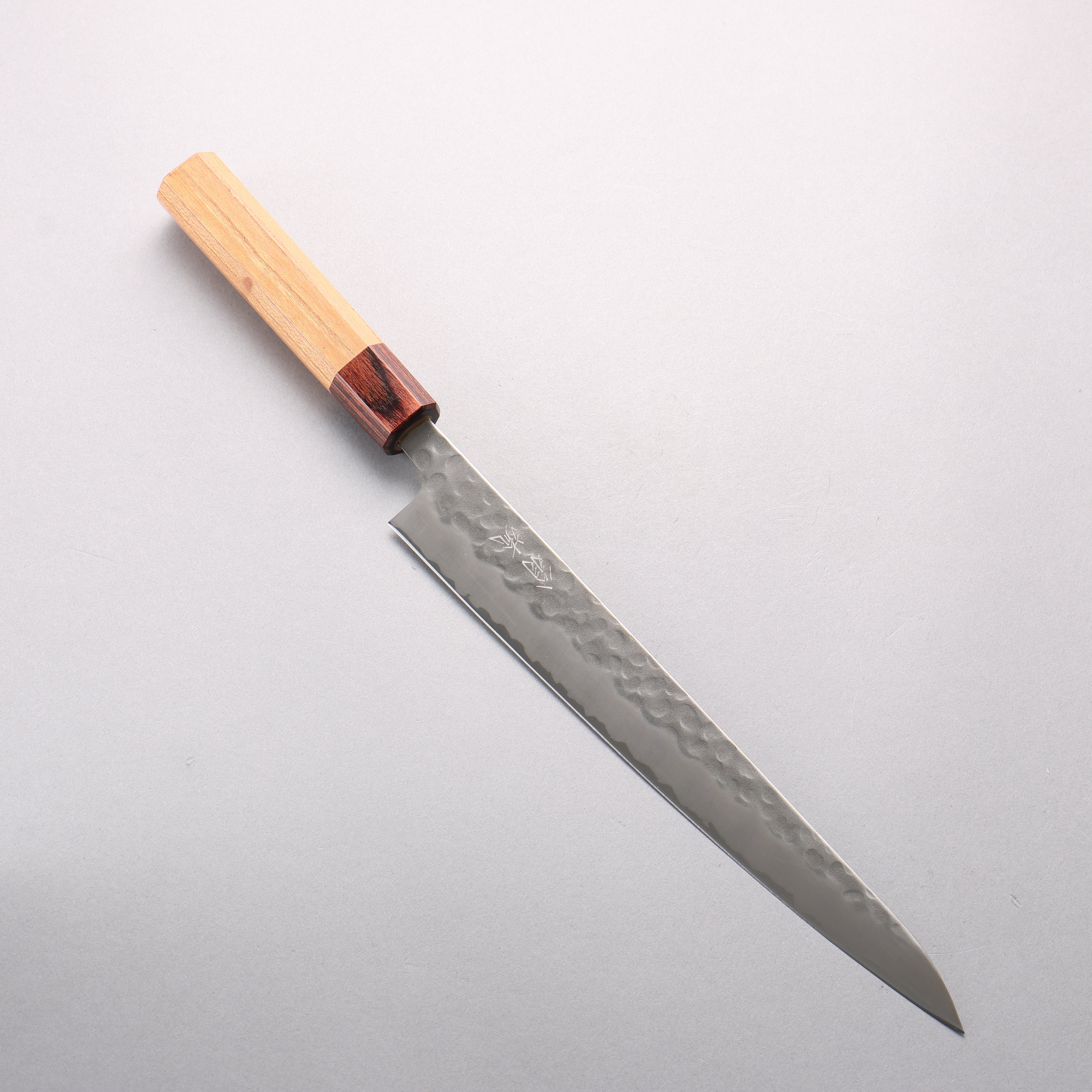 Oul White Steel No.2 Hammered Sujihiki 240mm Keyaki (Japanese Elm) Handle