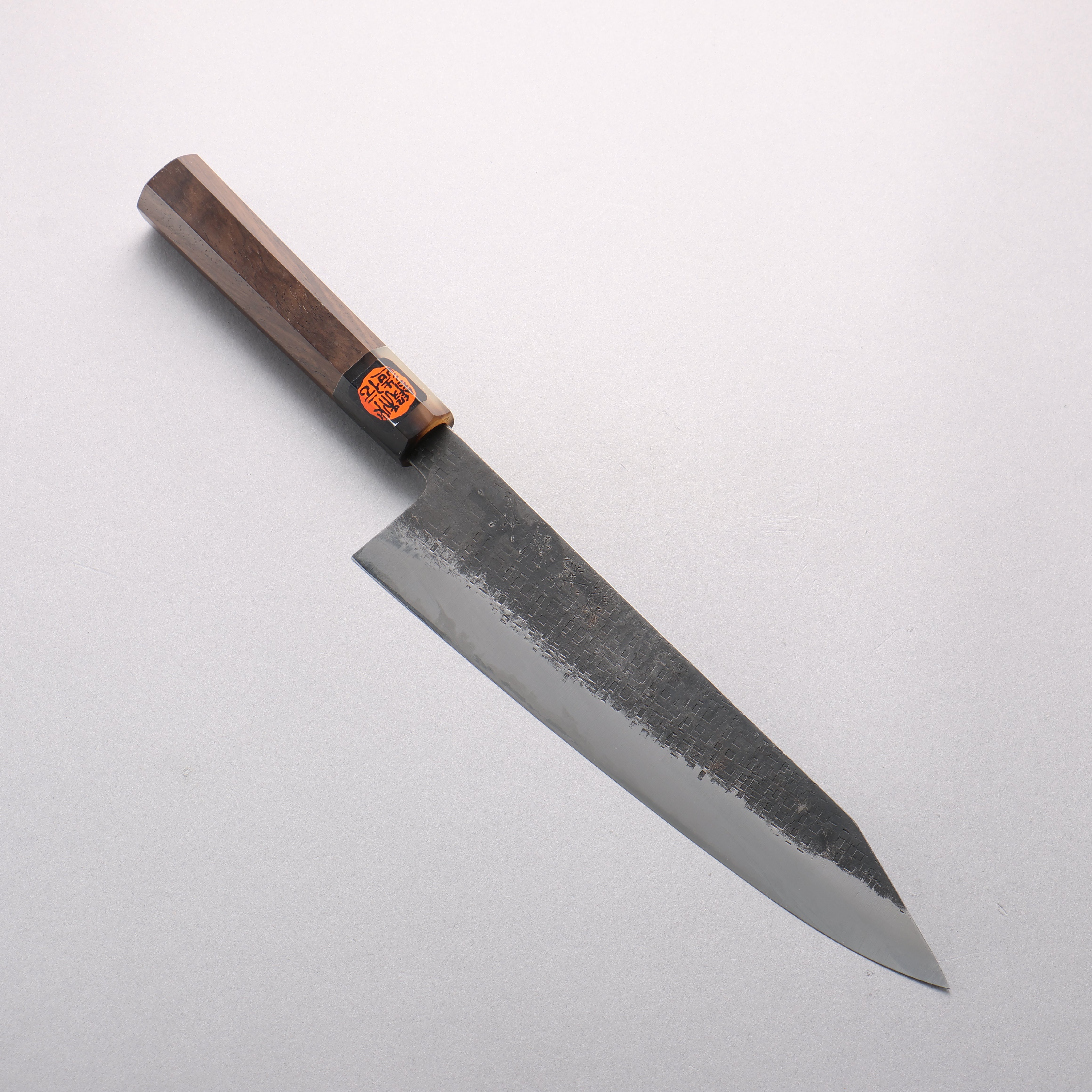 Shigeki Tanaka TEKKA Blue Steel No.2 Kurouchi Hammered(square) Kiritsuke Gyuto 240mm Walnut Handle - Japanny - Best Japanese Knife
