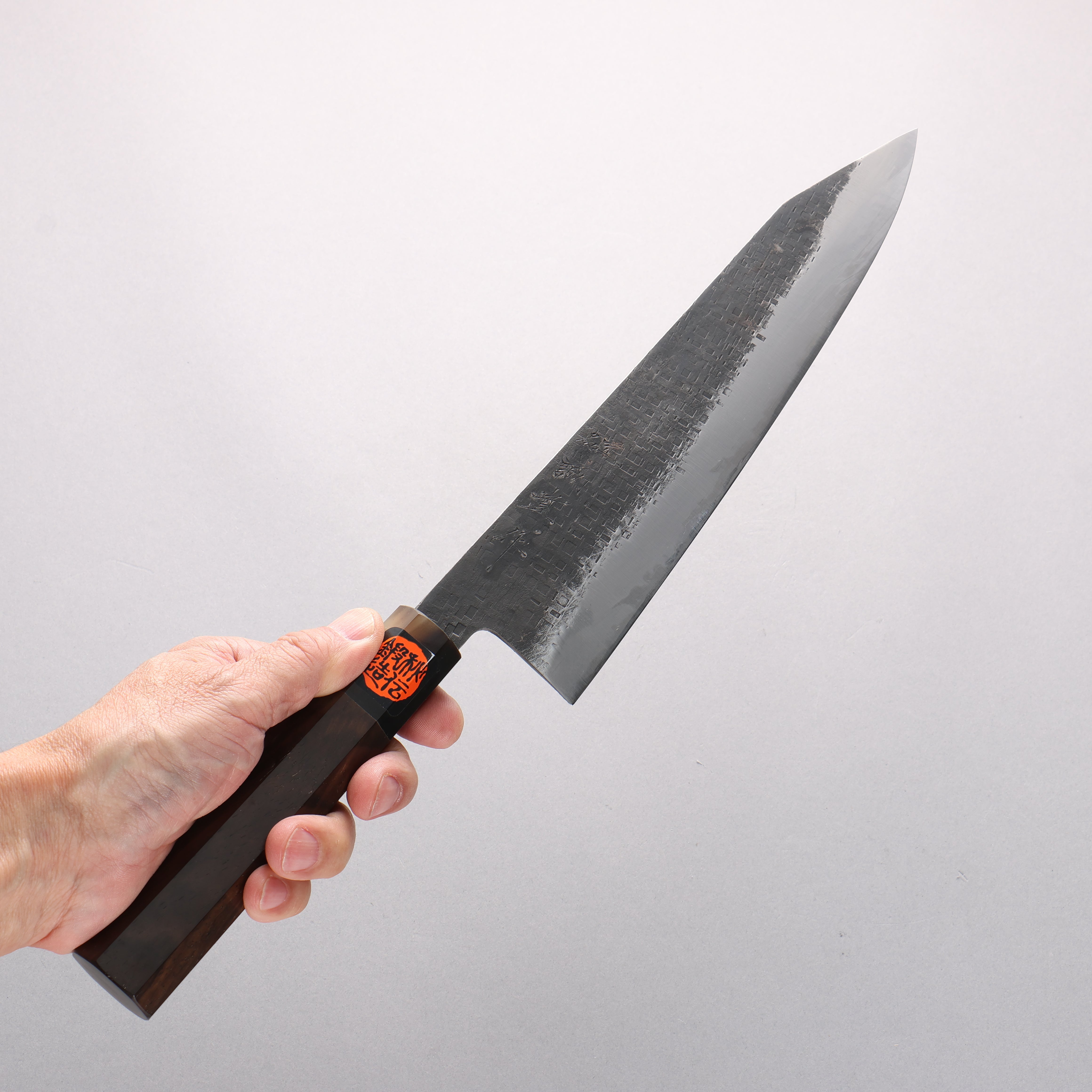 Shigeki Tanaka TEKKA Blue Steel No.2 Kurouchi Hammered(square) Kiritsuke Gyuto 240mm Walnut Handle - Japanny - Best Japanese Knife