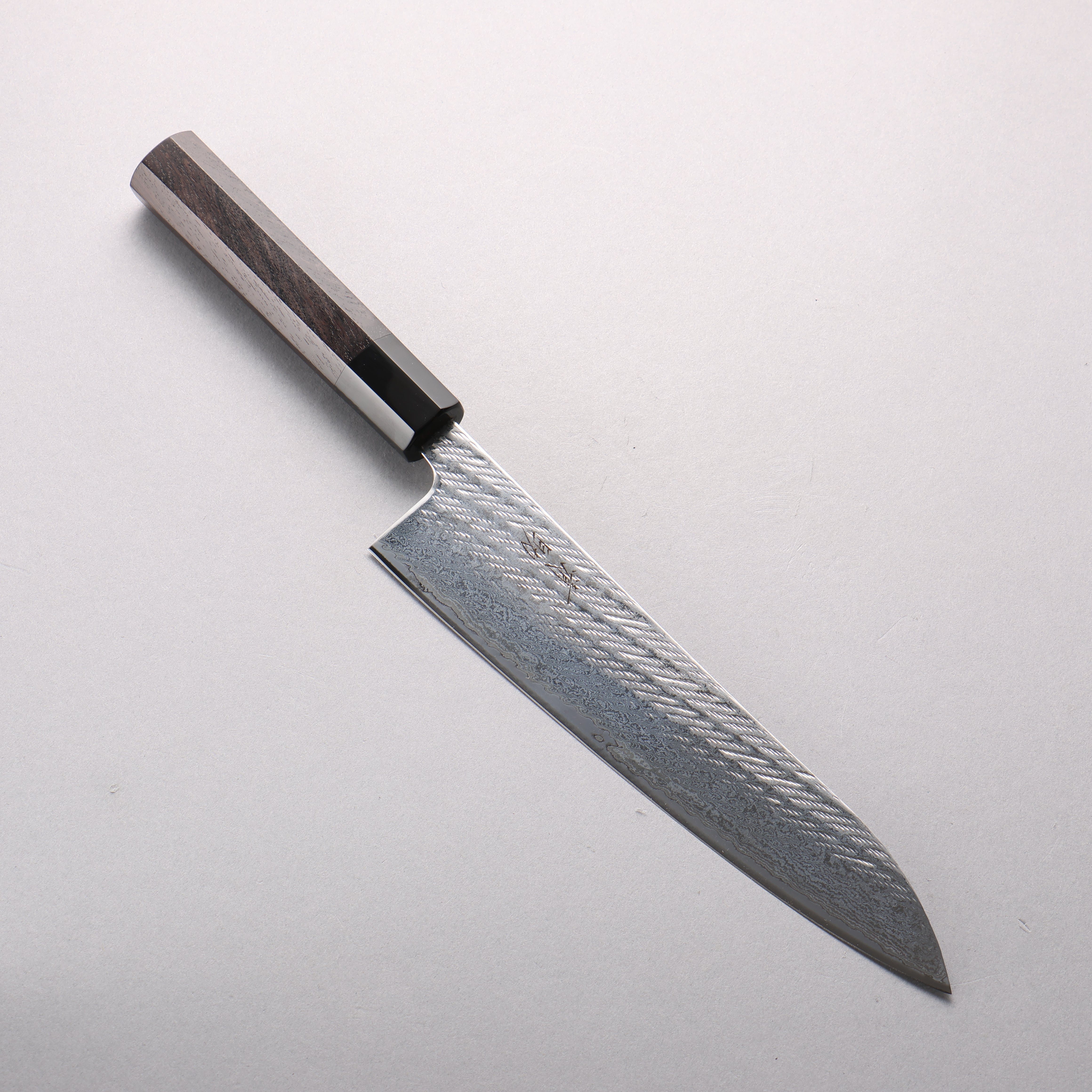 Seisuke Silver Steel No.3 Damascus Rope Pattern Gyuto 210mm Ebony Wood (ferrule: Black Water Buffalo Horn) Handle