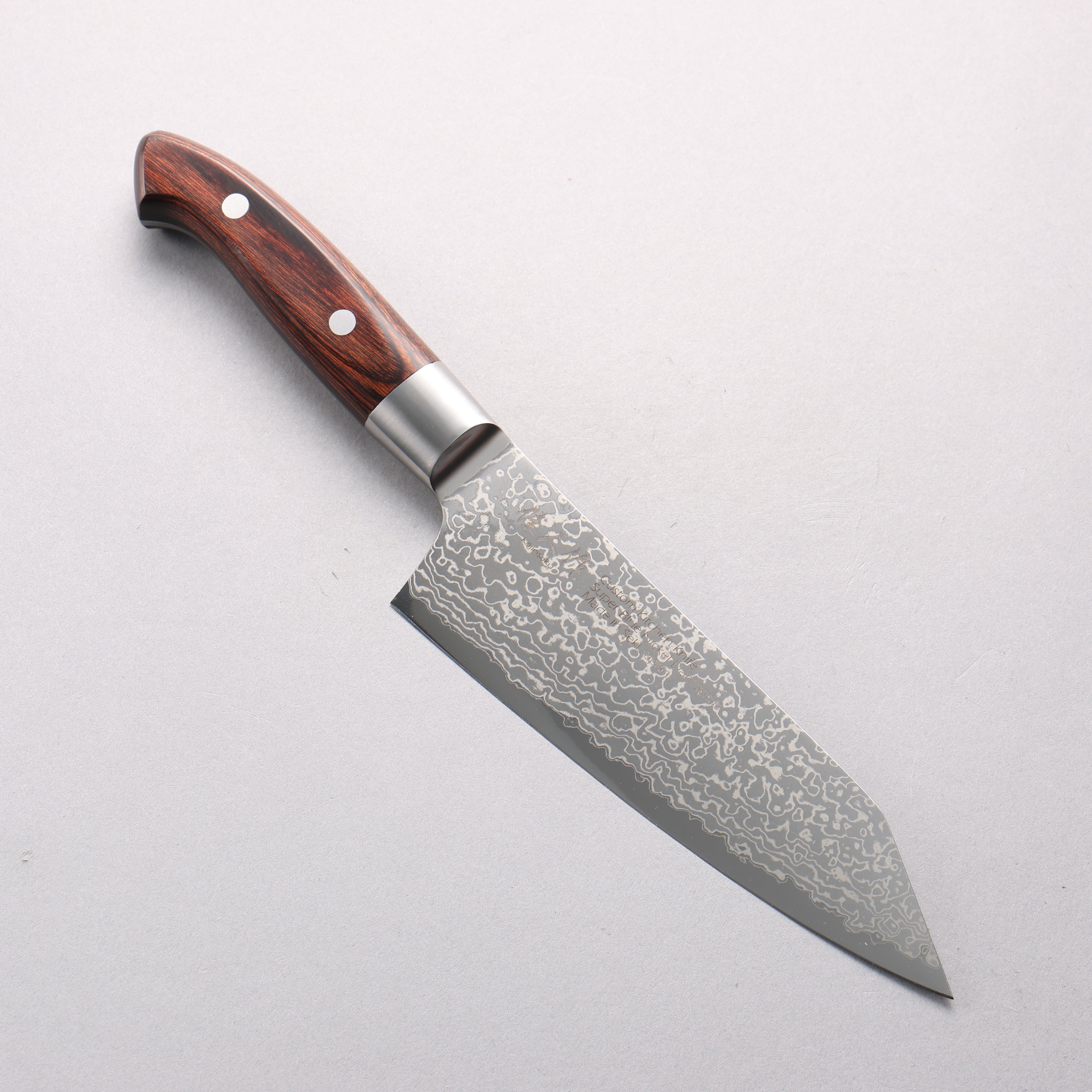 Kajin Blue Super Damascus Kiritsuke Santoku 180mm Mahogany Handle