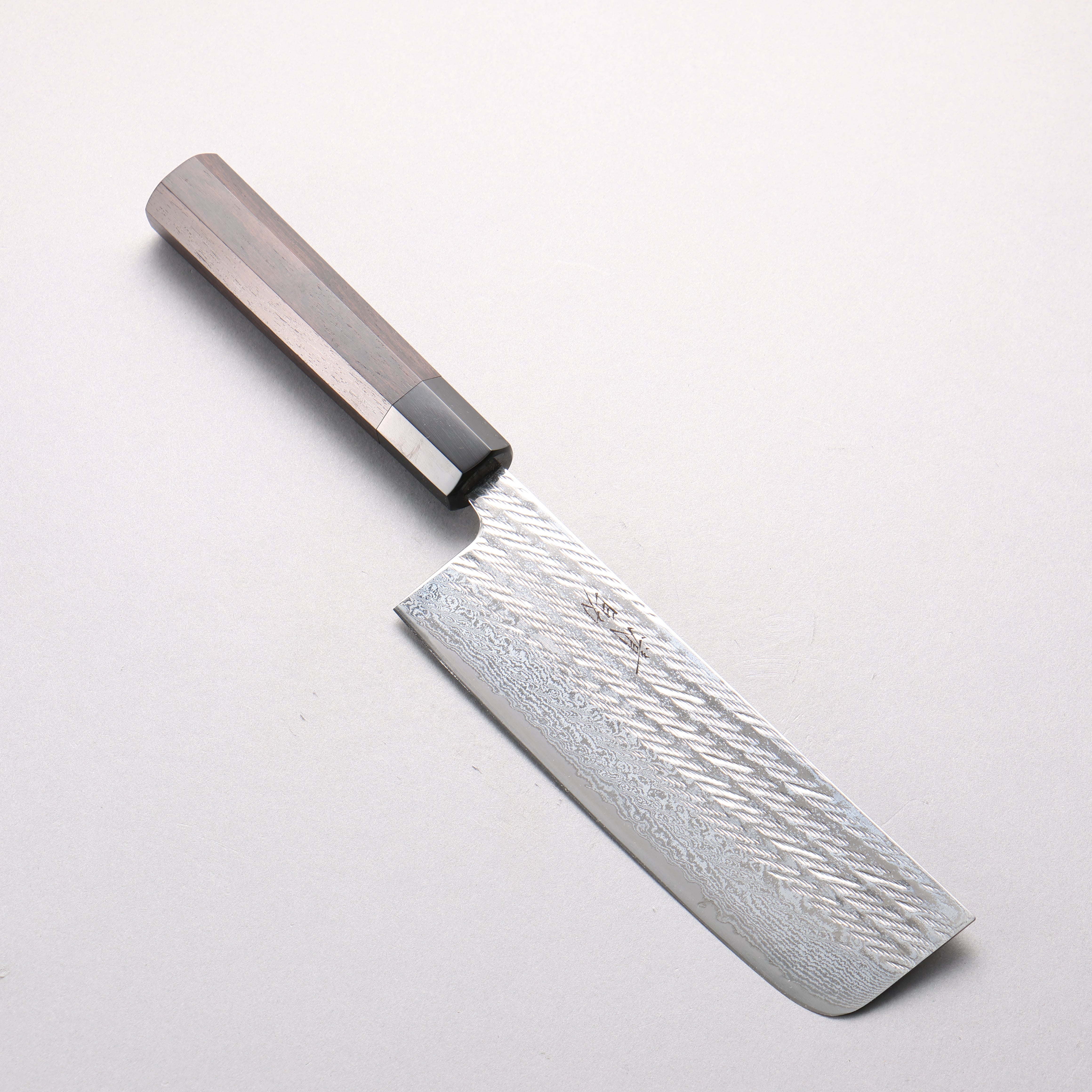 Seisuke Silver Steel No.3 Hammered Damascus Rope Pattern Nakiri 165mm Ebony Wood (ferrule: Black Water Buffalo Horn) Handle - Japanny - Best Japanese Knife