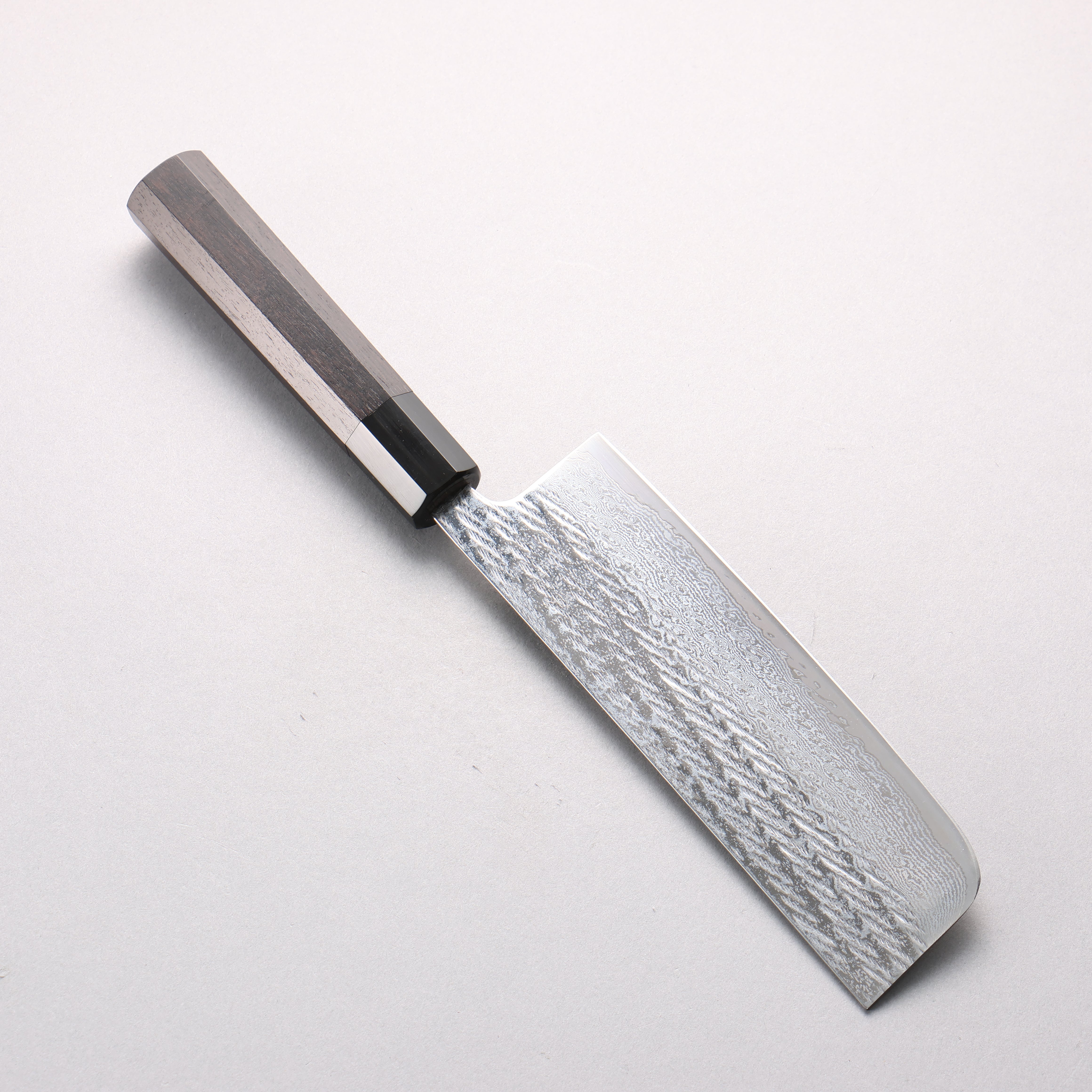 Seisuke Silver Steel No.3 Hammered Damascus Rope Pattern Nakiri 165mm Ebony Wood (ferrule: Black Water Buffalo Horn) Handle - Japanny - Best Japanese Knife
