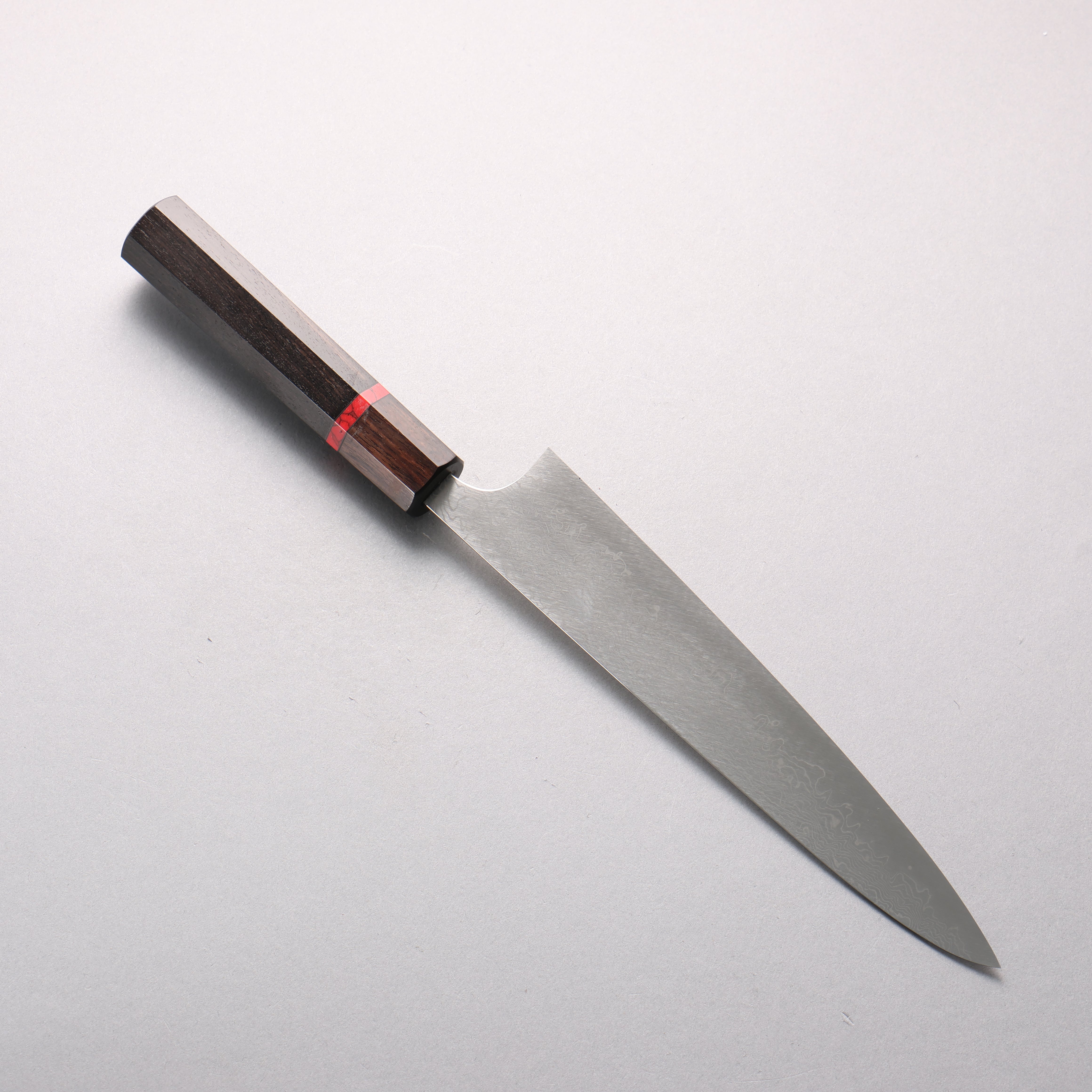 Takumi Ikeda Suikyou VG10 Migaki Finished Damascus Sujihiki 210mm Ebony Wood (With Red Turquoise Ring) Handle - Japanny - Best Japanese Knife
