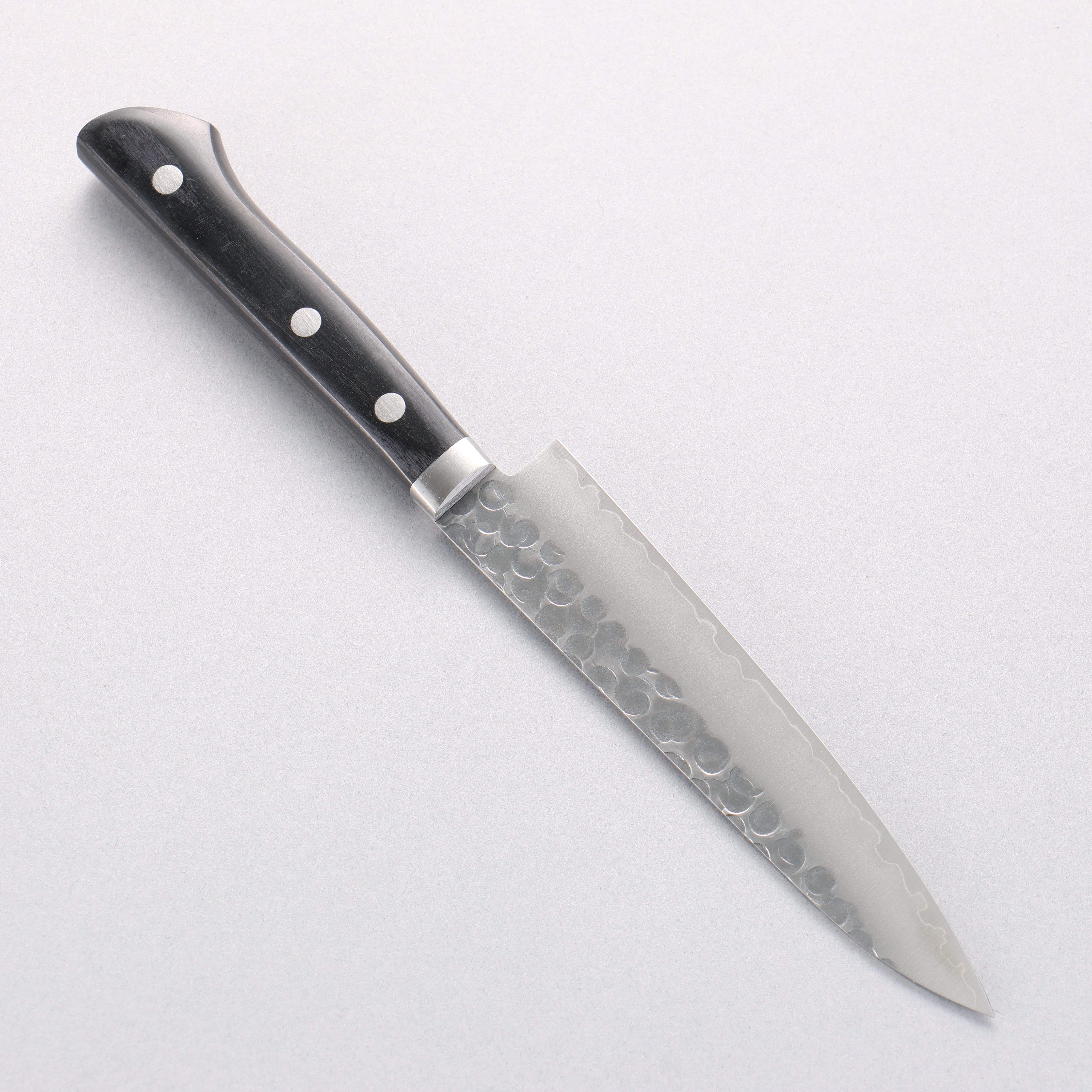 Seisuke VG1 Hammered Migaki Finished Petty-Utility 135mm Black Pakka wood Handle - Japanny - Best Japanese Knife