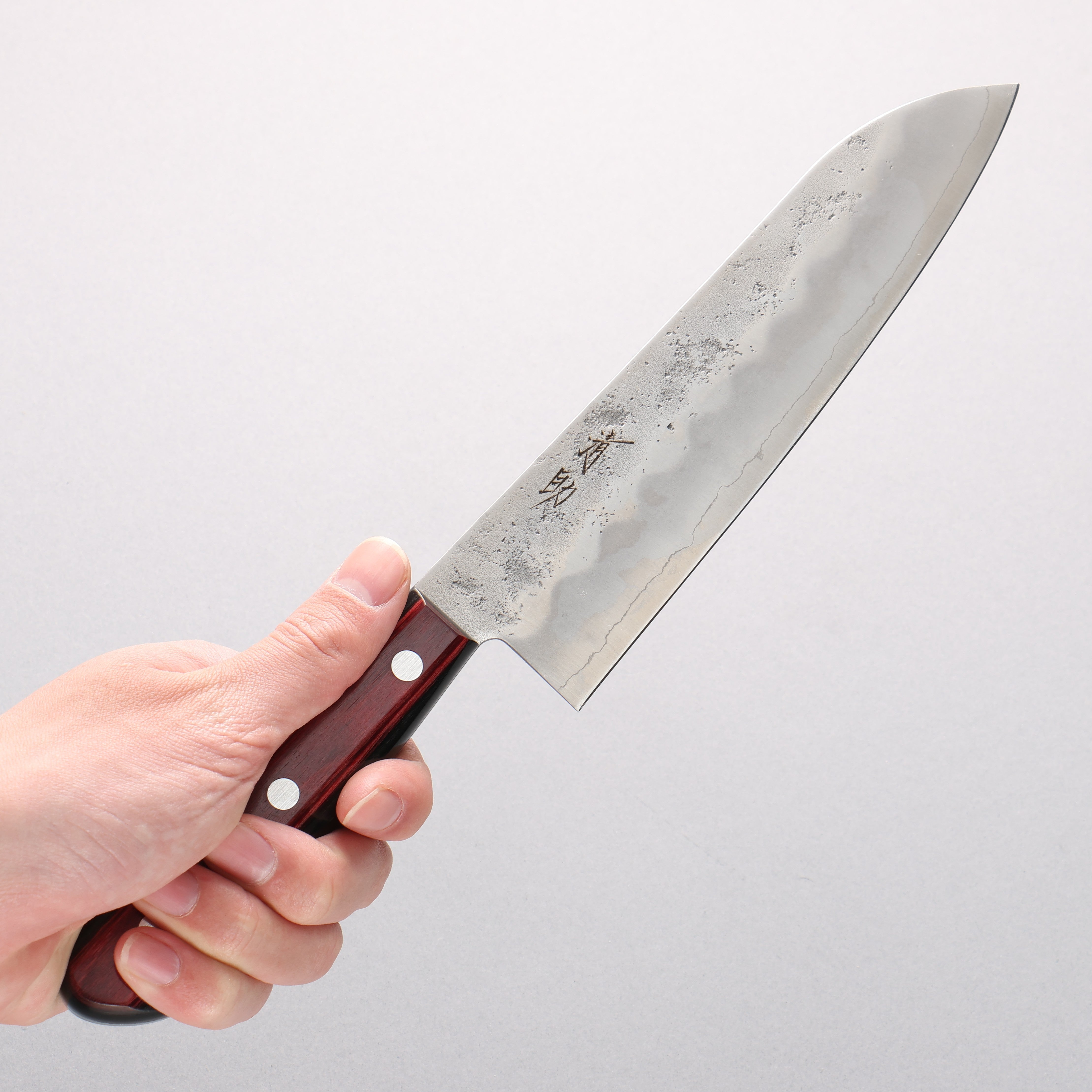 Seisuke Silver Steel No.3 Nashiji Santoku 180mm Red Pakka wood Handle - Japanny - Best Japanese Knife
