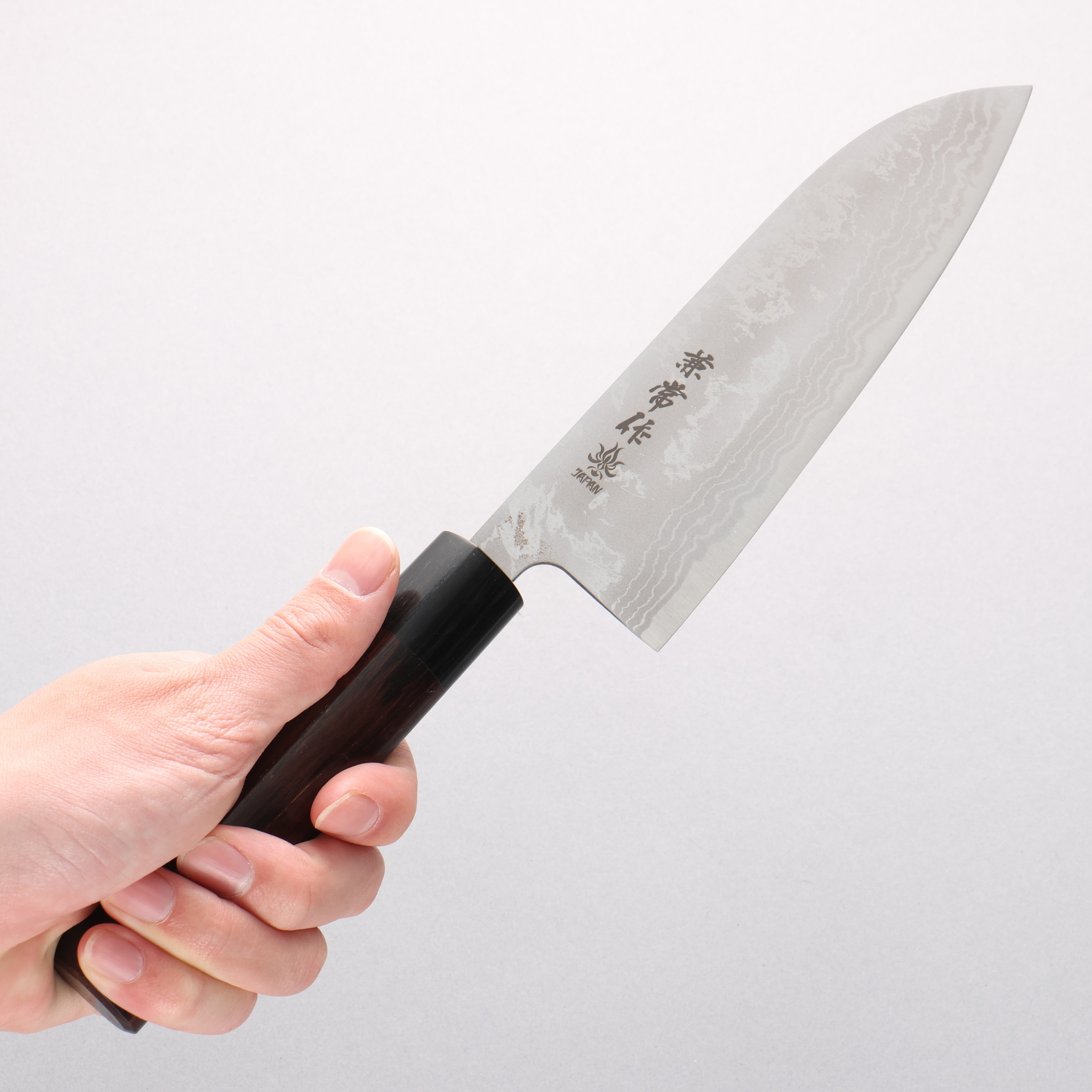 Kanetsune Blue Steel No.2 Damascus Santoku 165mm Shitan Handle - Japanny - Best Japanese Knife