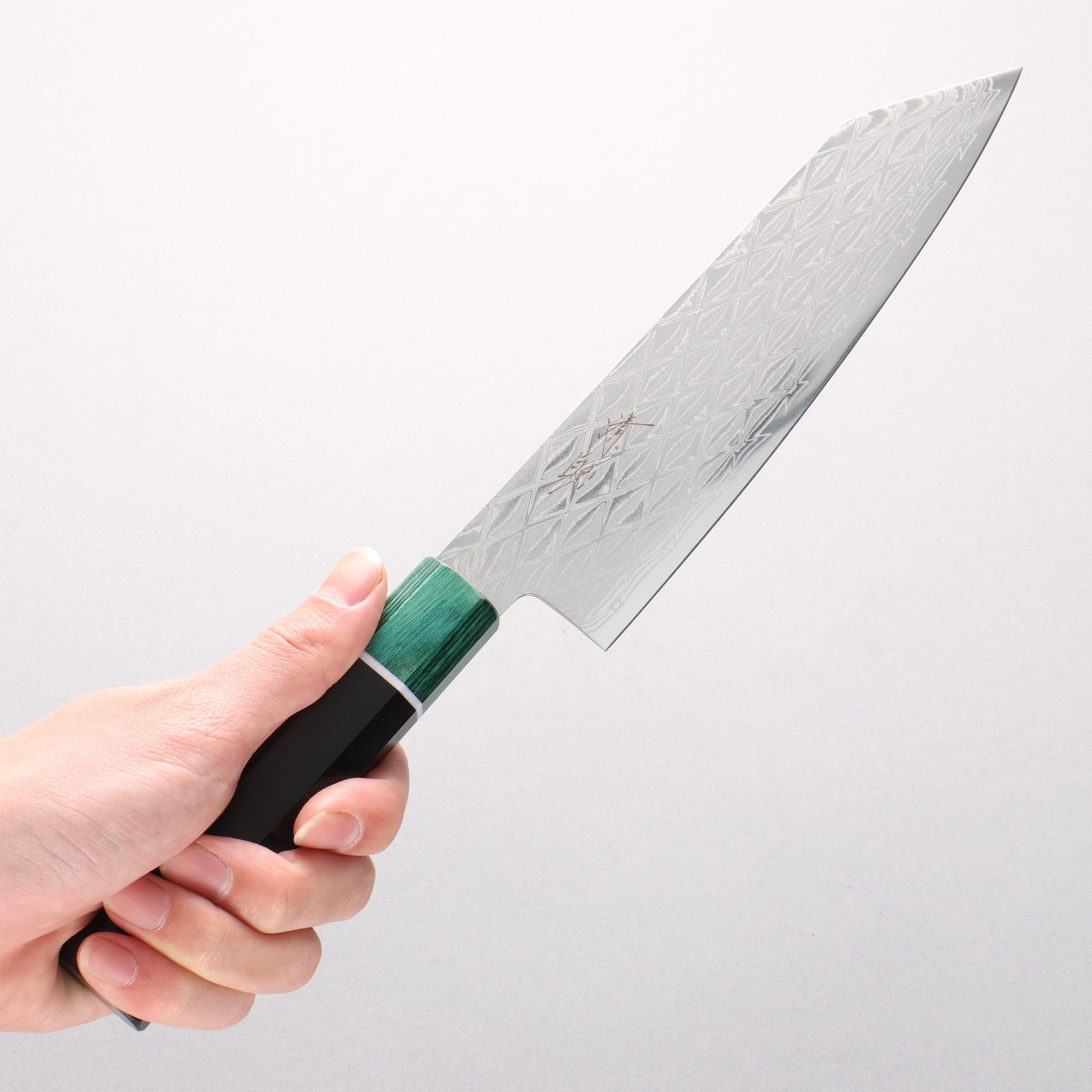 Seisuke AUS10 Mirror Crossed Kiritsuke Santoku 180mm Black Pakka wood(ferrule: Green Pakka wood) Handle - Japanny - Best Japanese Knife