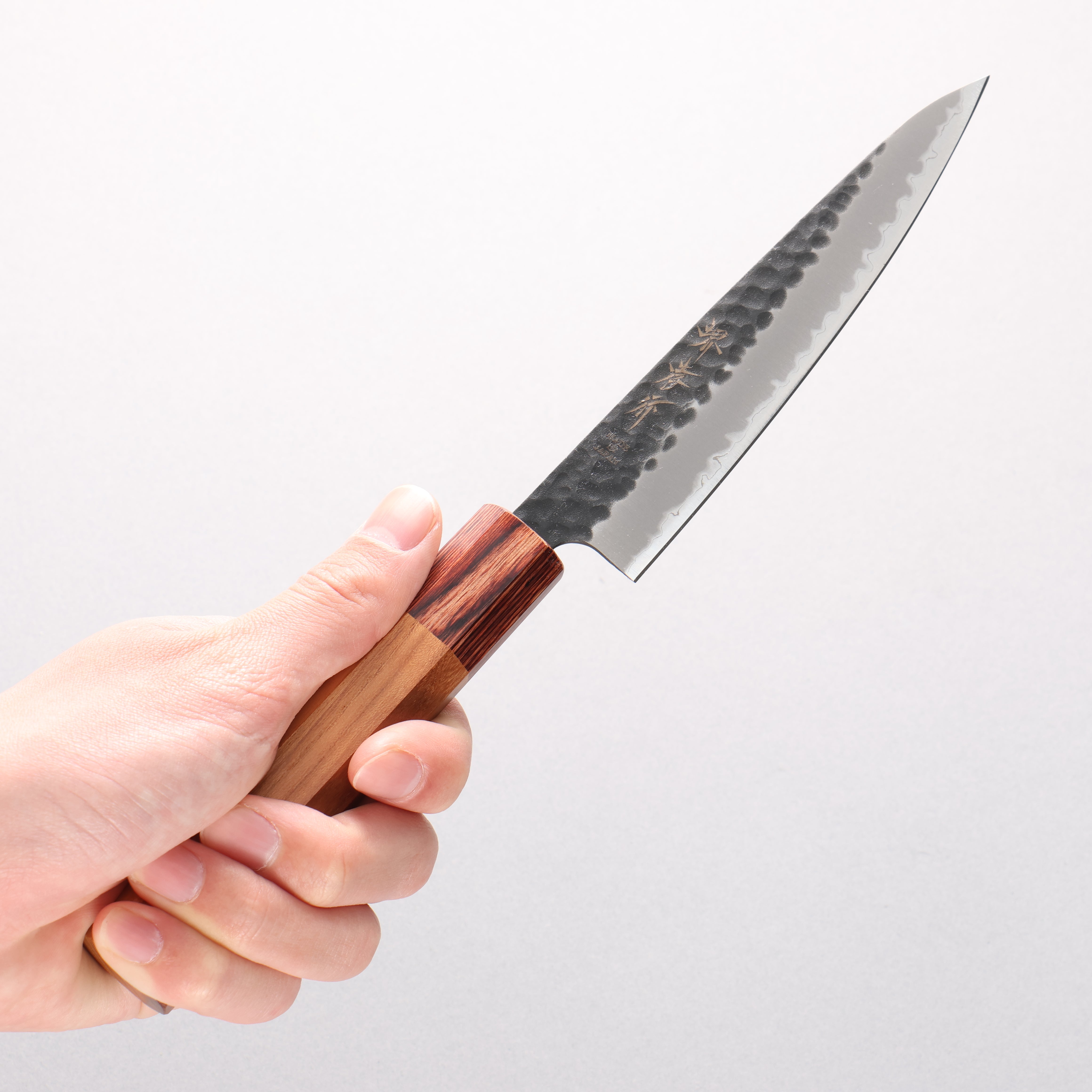 Sakai Takayuki Blue Super Hammered Black Finished Petty-Utility 135mm Keyaki (Japanese Elm) Handle - Japanny - Best Japanese Knife