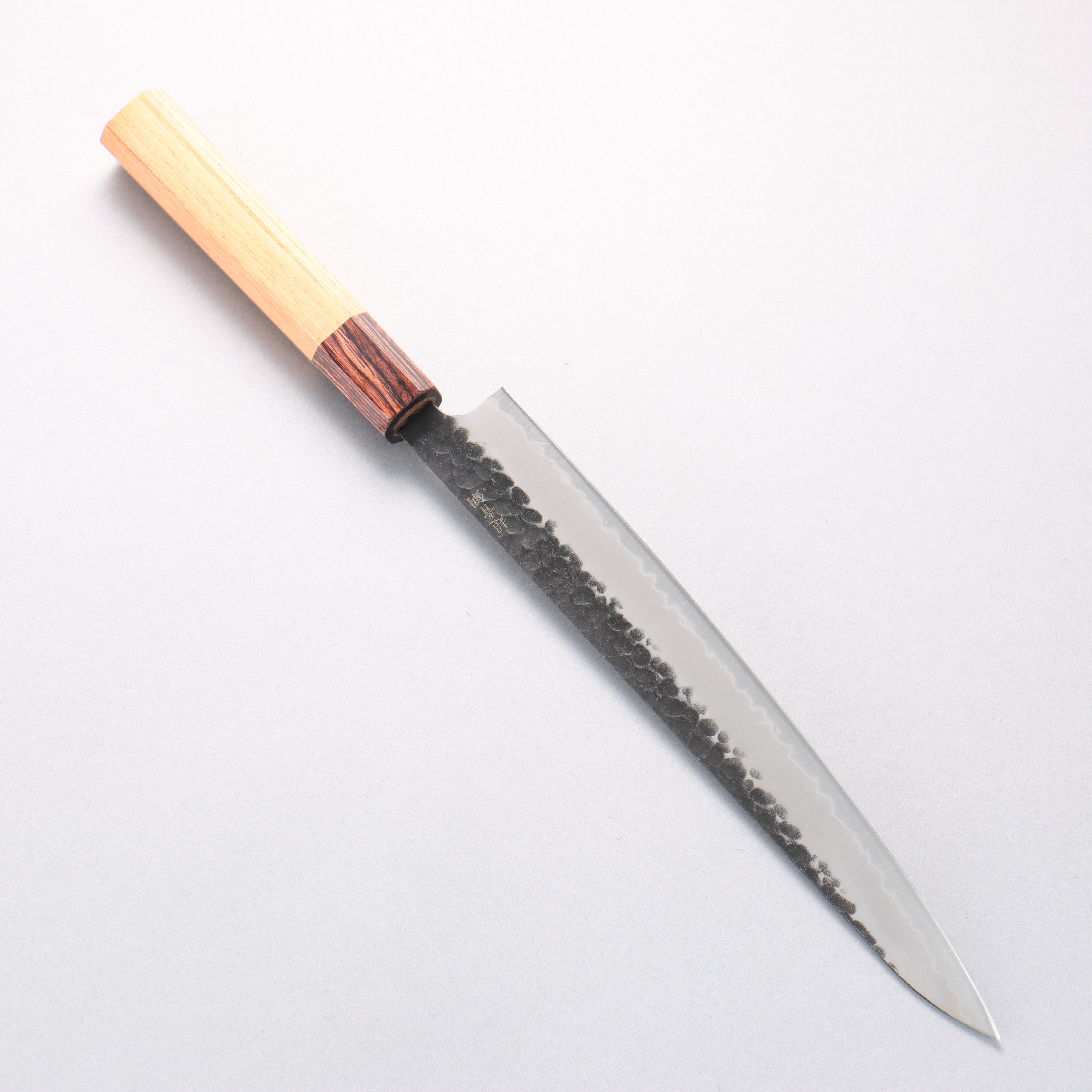 Sakai Takayuki Blue Super Hammered Black Finished Sujihiki 240mm Keyaki (Japanese Elm) Handle - Japanny - Best Japanese Knife